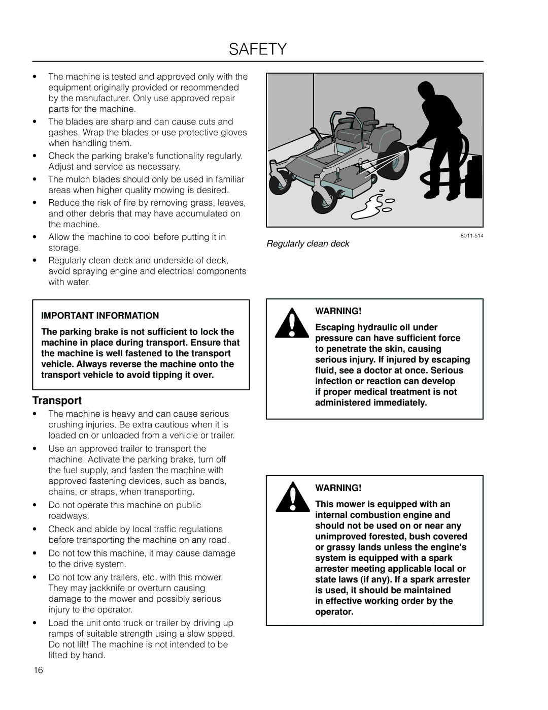 Husqvarna EZC4824BF / 966047501, EZ5224BF / 966495901, EZ5224 / 966038301, EZ4824K / 966038201 manual Transport 