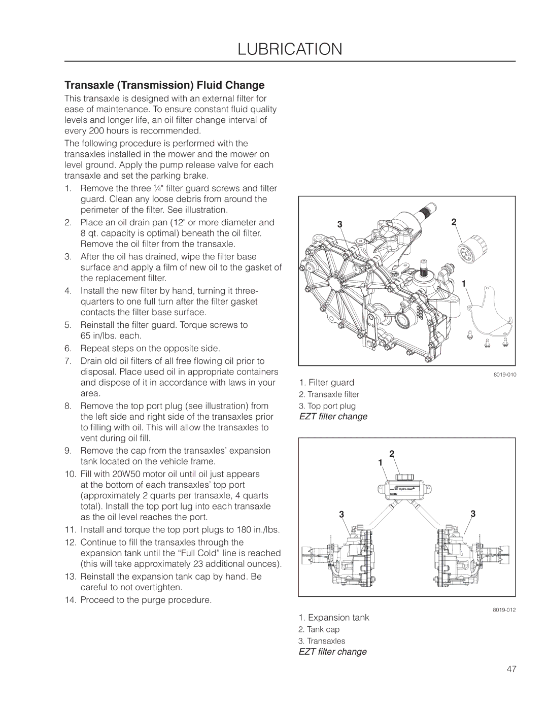 Husqvarna EZ4824K / 966038201, EZC4824BF / 966047501, EZ5224BF / 966495901 manual Transaxle Transmission Fluid Change 