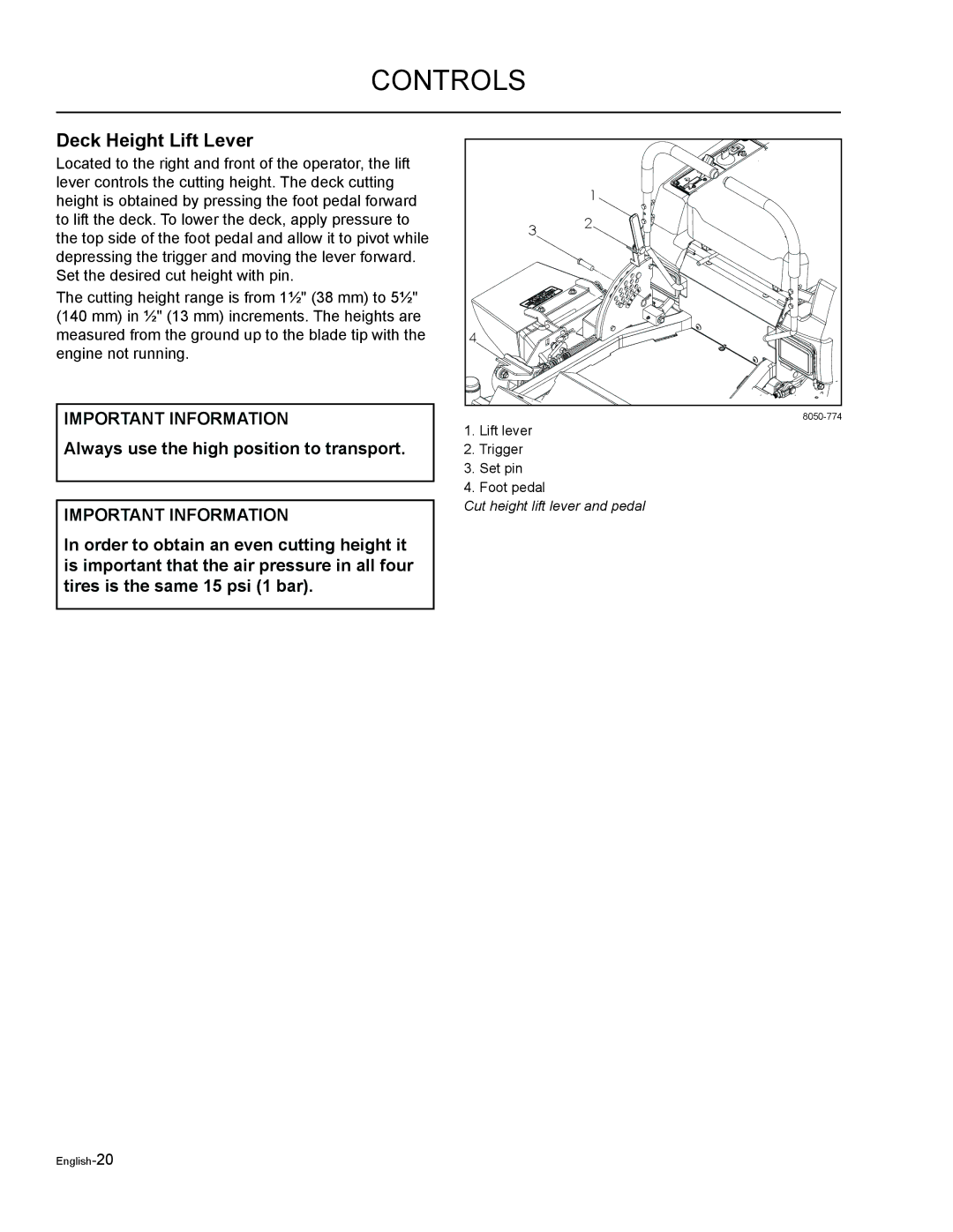 Husqvarna EZF 3417/ 965879301 manual Deck Height Lift Lever 