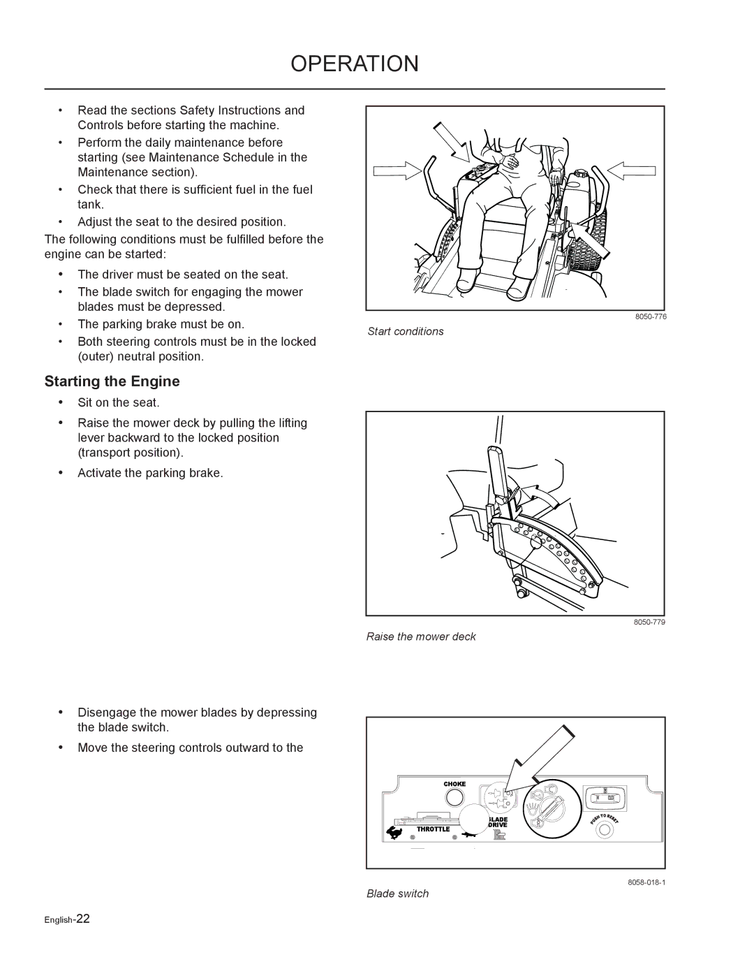 Husqvarna EZF 3417/ 965879301 manual Starting the Engine 