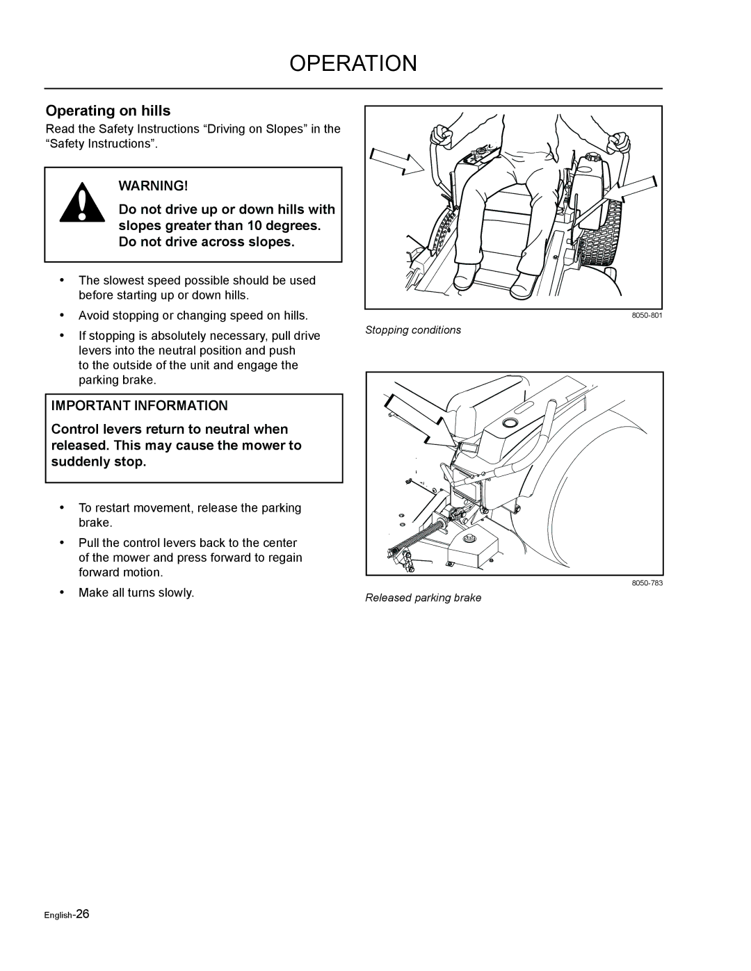 Husqvarna EZF 3417/ 965879301 manual Operating on hills 