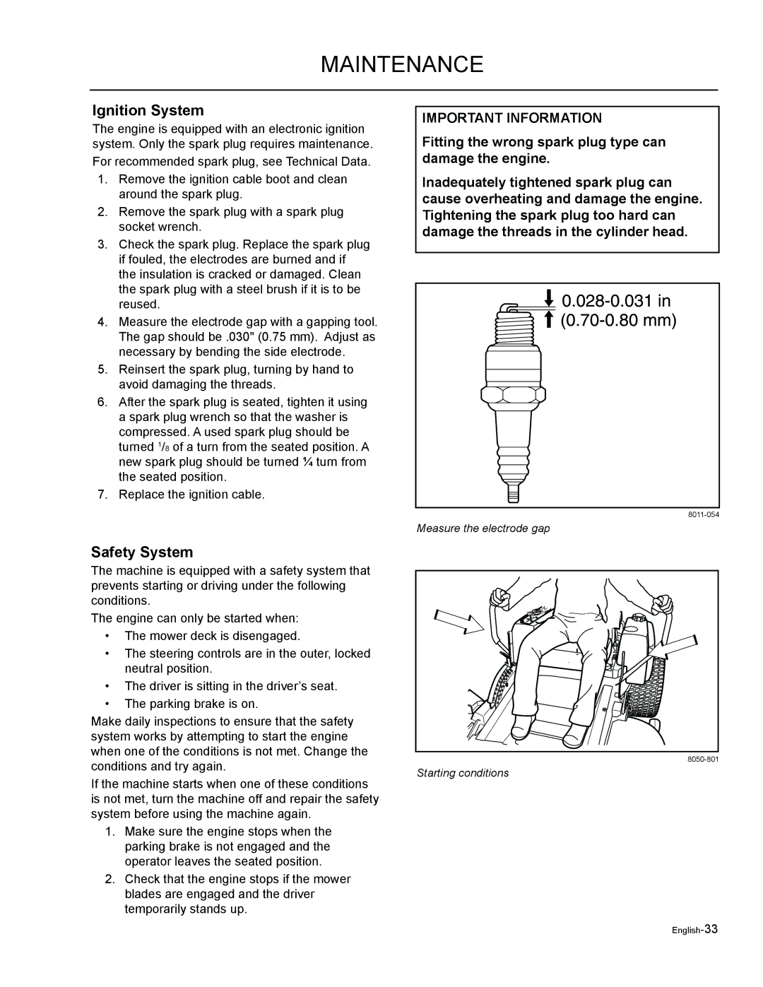 Husqvarna EZF 3417/ 965879301 manual Ignition System, Safety System 