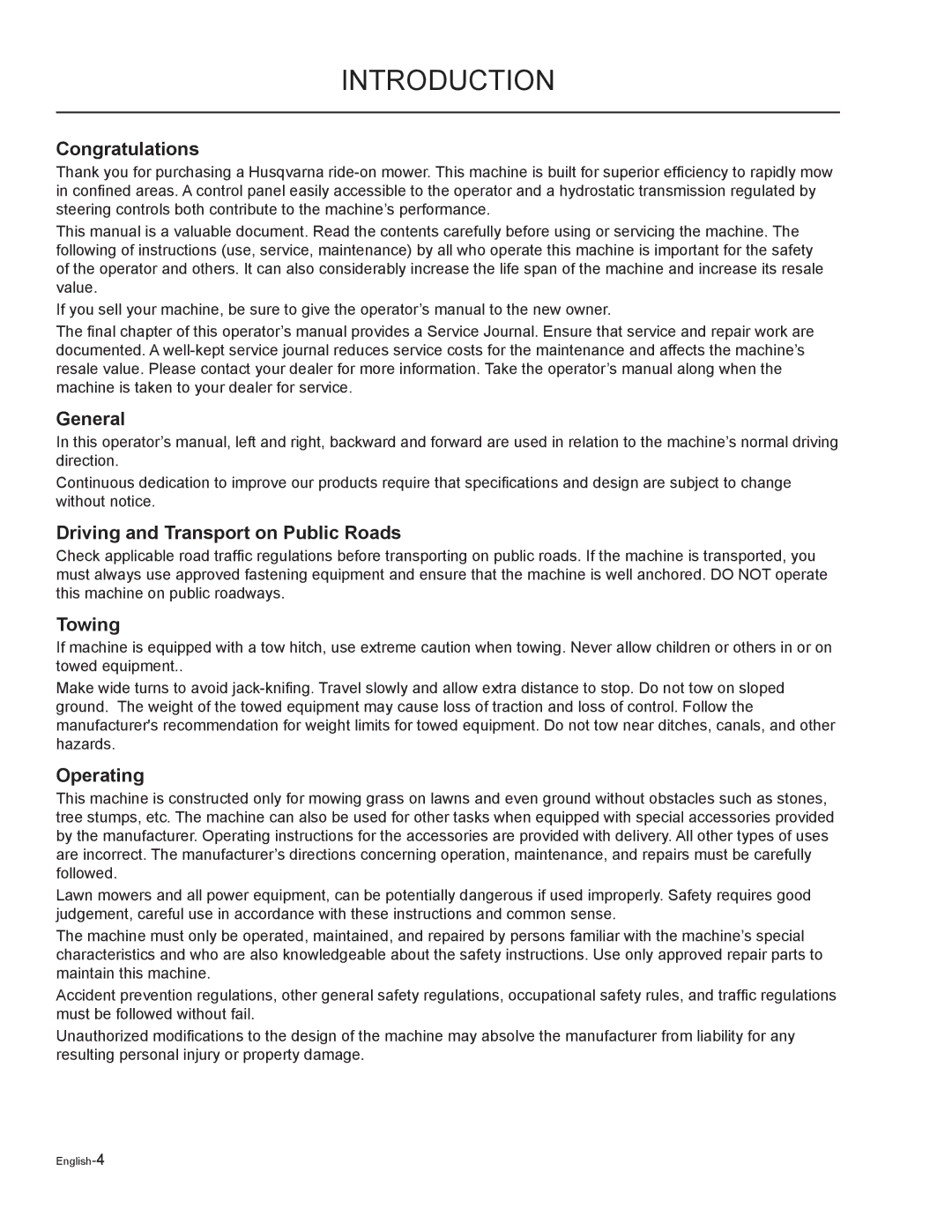 Husqvarna EZF 3417/ 965879301 manual Introduction 