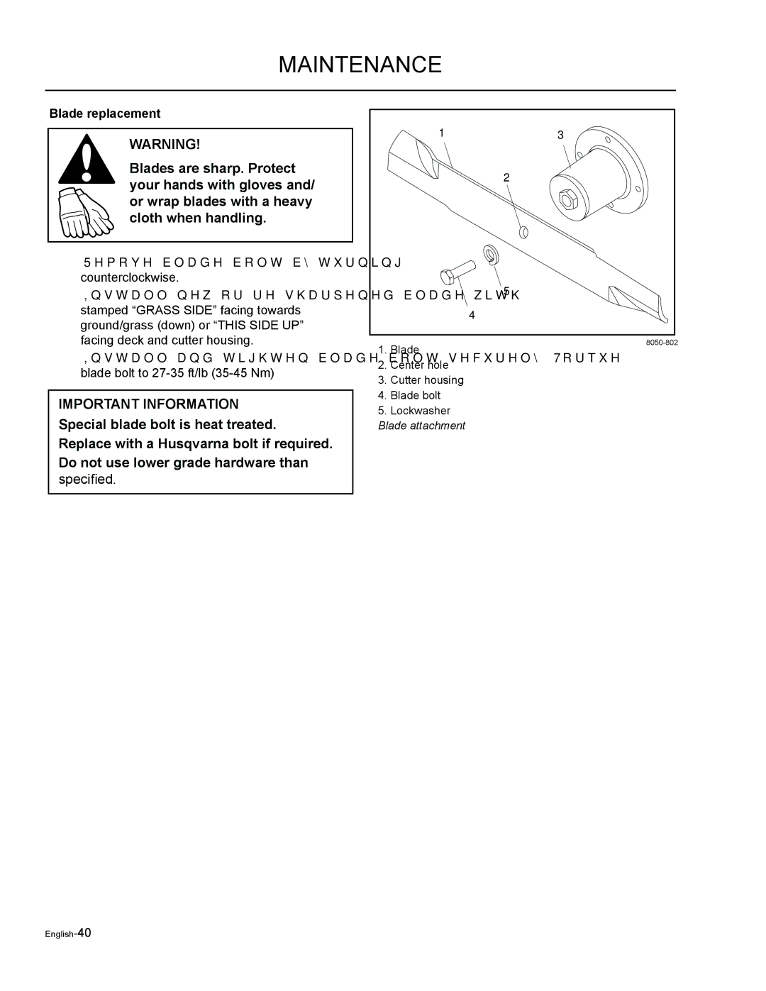 Husqvarna EZF 3417/ 965879301 manual Blade replacement 