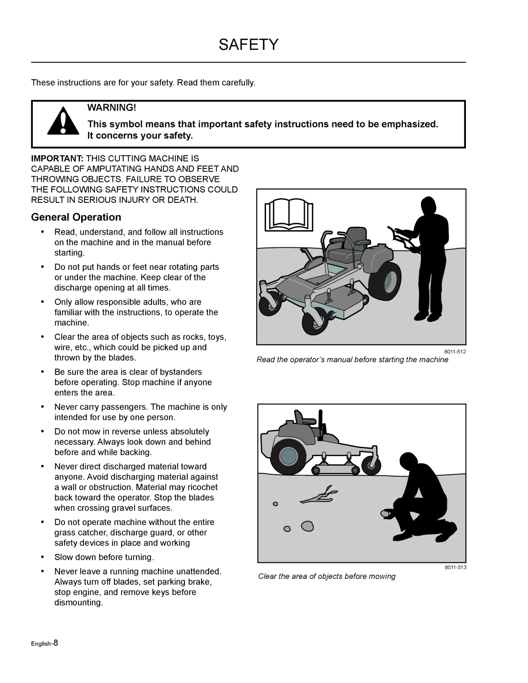 Husqvarna EZF 3417/ 965879301 manual Safety, General Operation 