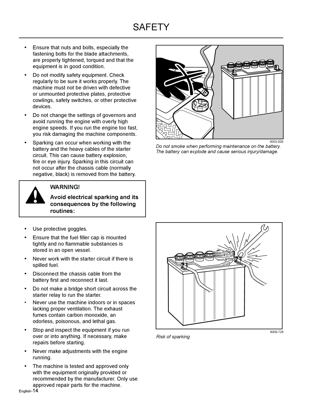 Husqvarna EZF 3417/ 965879301 manual Safety, Risk of sparking, English-14 