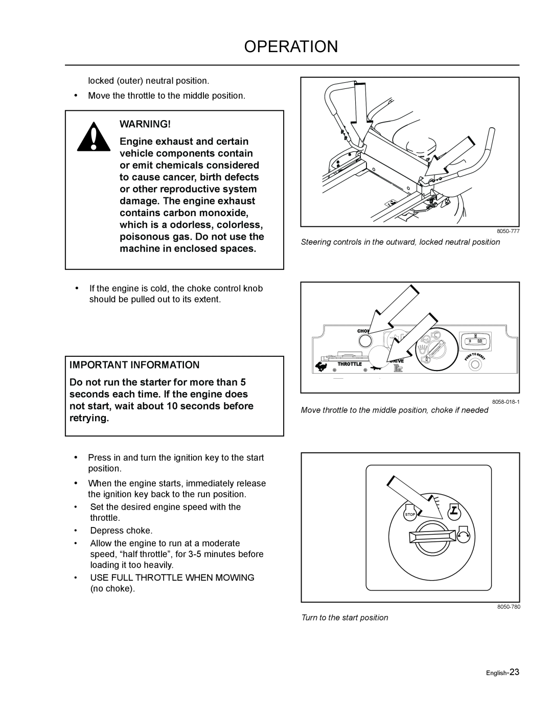 Husqvarna EZF 3417/ 965879301 manual operation, Important Information, locked outer neutral position 