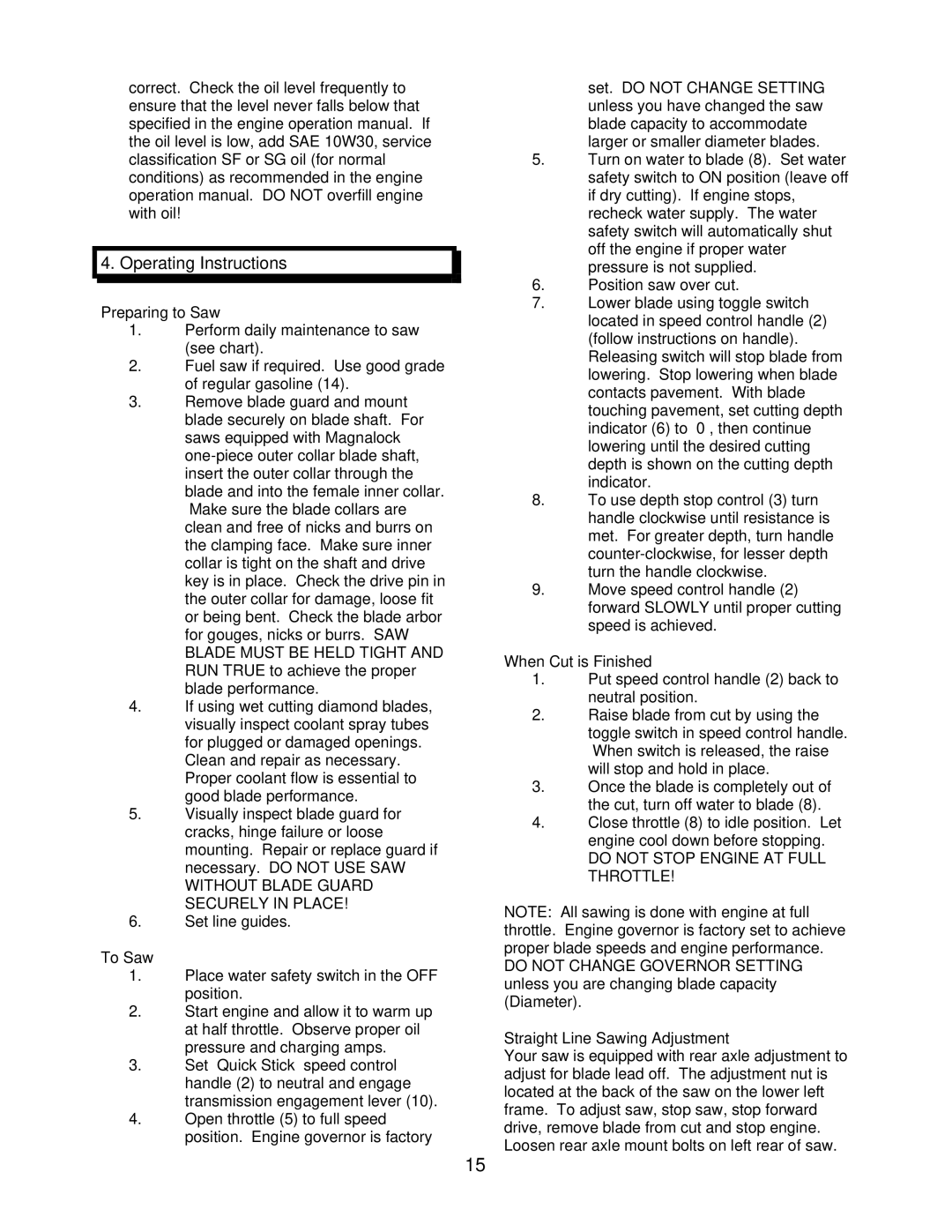 Husqvarna FS 6500, FS 3800 manual Operating Instructions, Preparing to Saw 