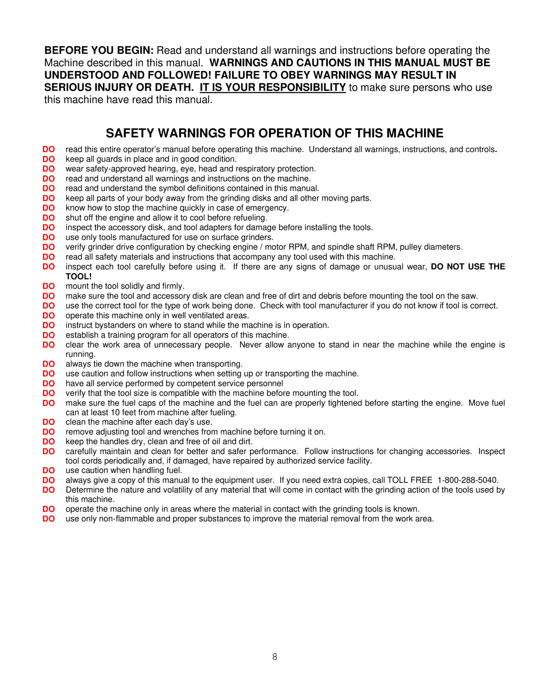 Husqvarna FS 3800, FS 6500 manual Safety Warnings for Operation of this Machine, Tool 