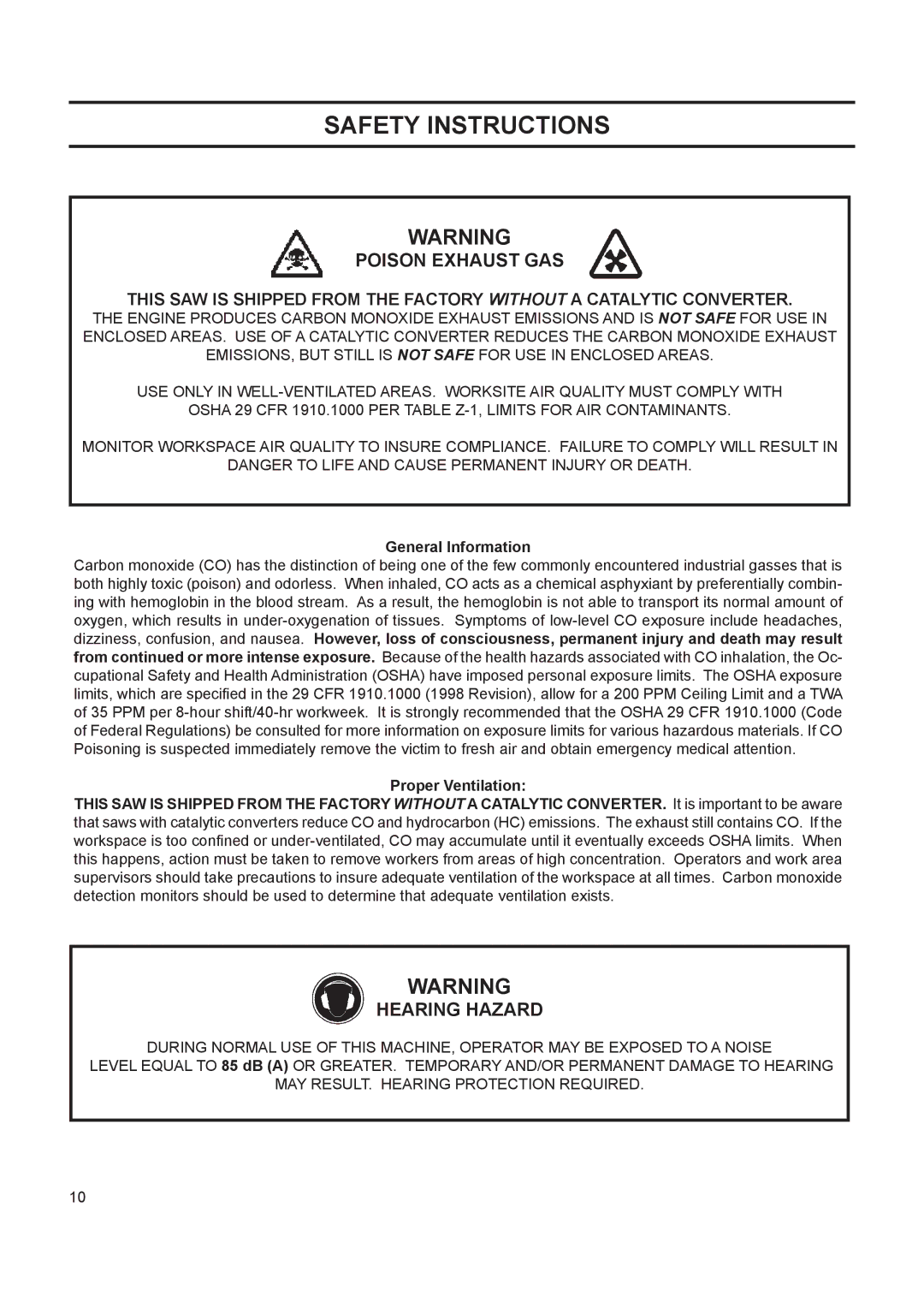 Husqvarna FS 413 manual Poison Exhaust GAS, Hearing Hazard, General Information 