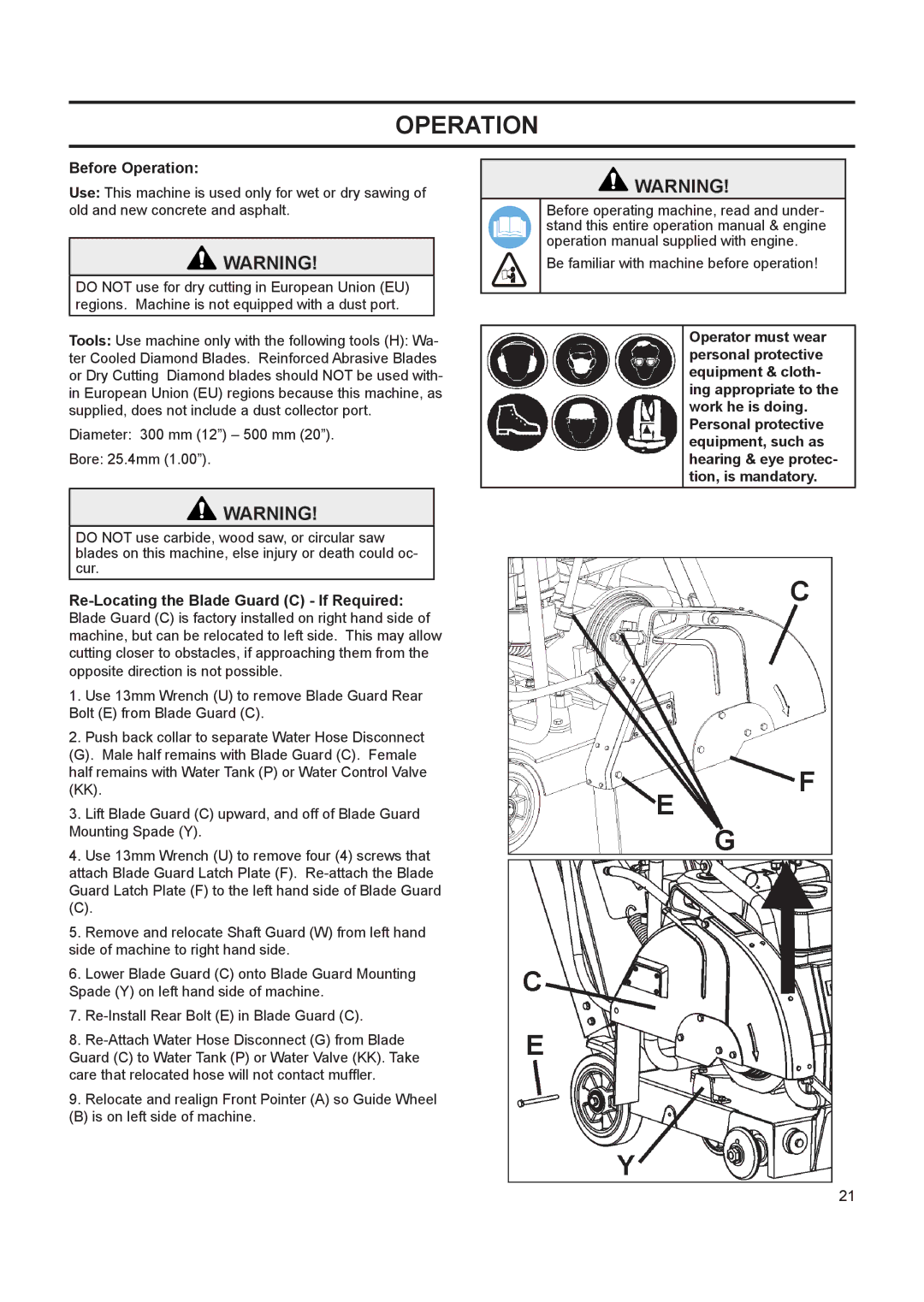 Husqvarna FS 413 manual Before Operation, Re-Locating the Blade Guard C If Required 