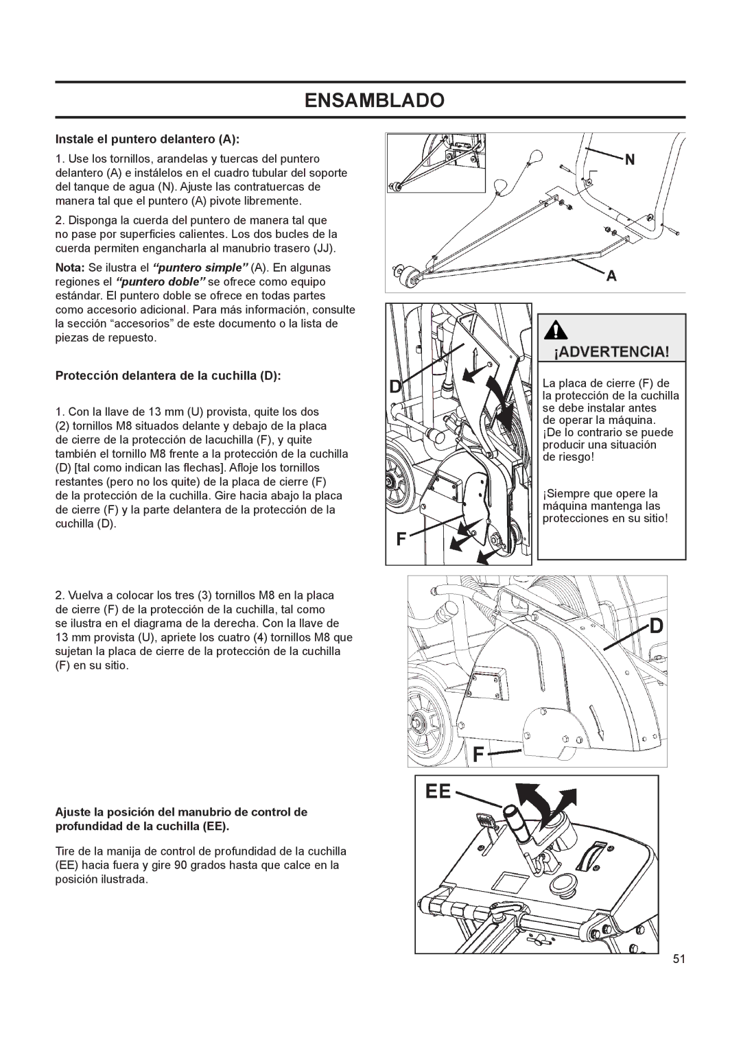 Husqvarna FS 413 manual Instale el puntero delantero a, Disponga la cuerda del puntero de manera tal que, En su sitio 