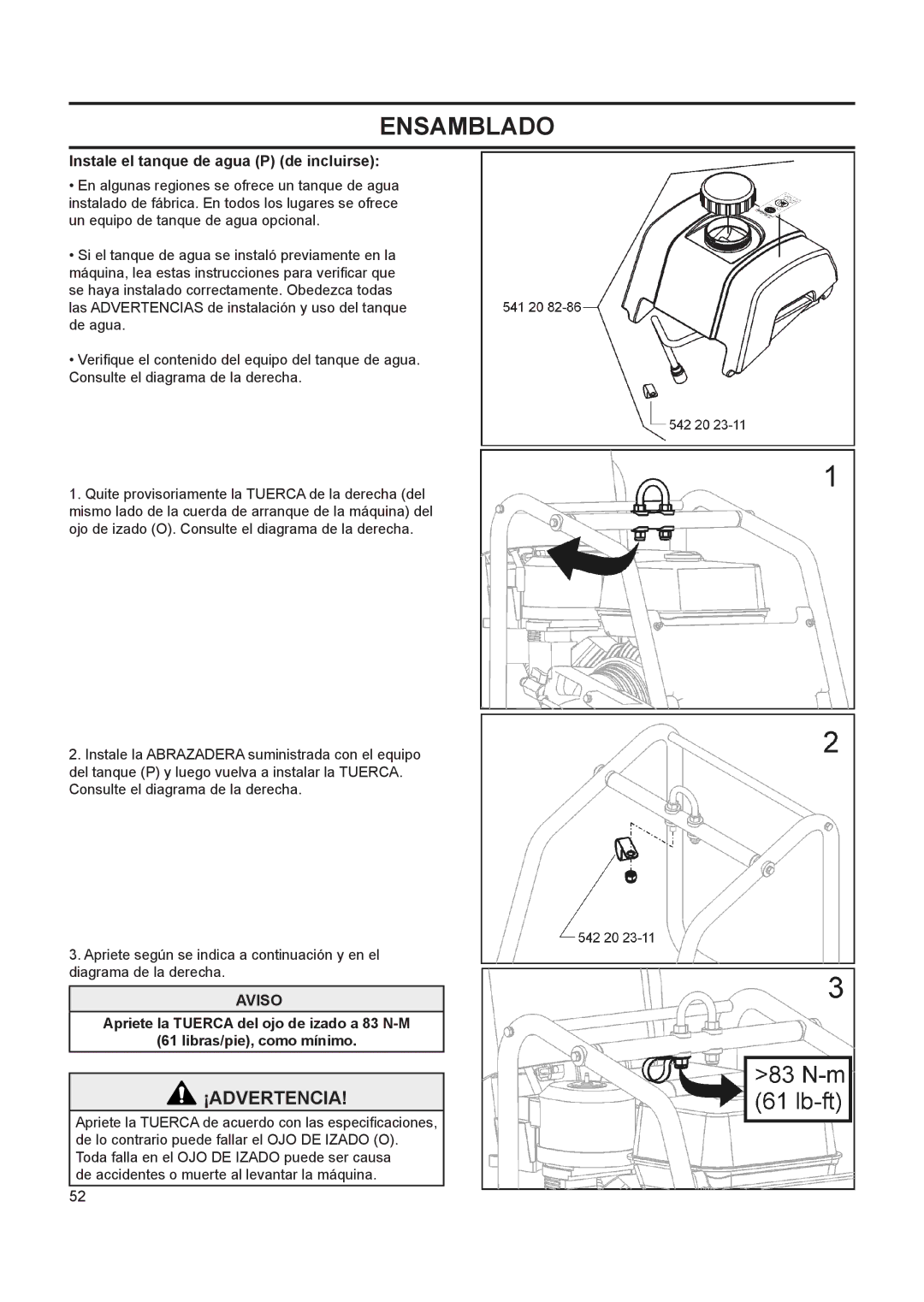 Husqvarna FS 413 manual Instale el tanque de agua P de incluirse, De accidentes o muerte al levantar la máquina 