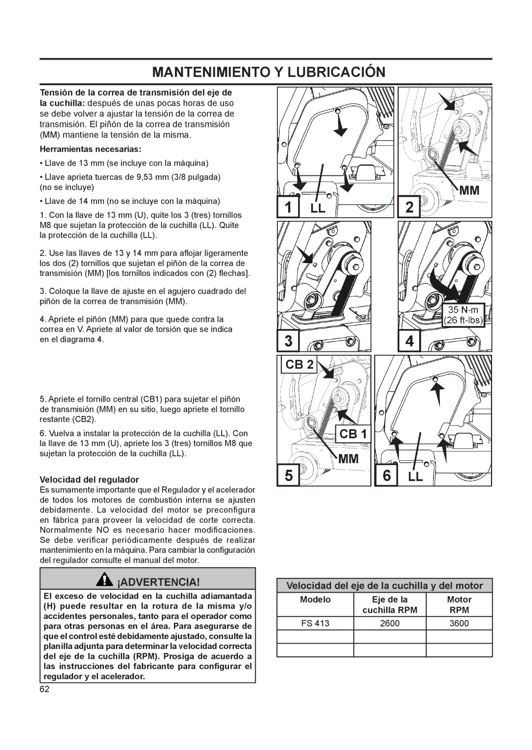 Husqvarna FS 413 manual MM mantiene la tensión de la misma, Herramientas necesarias, Velocidad del regulador 