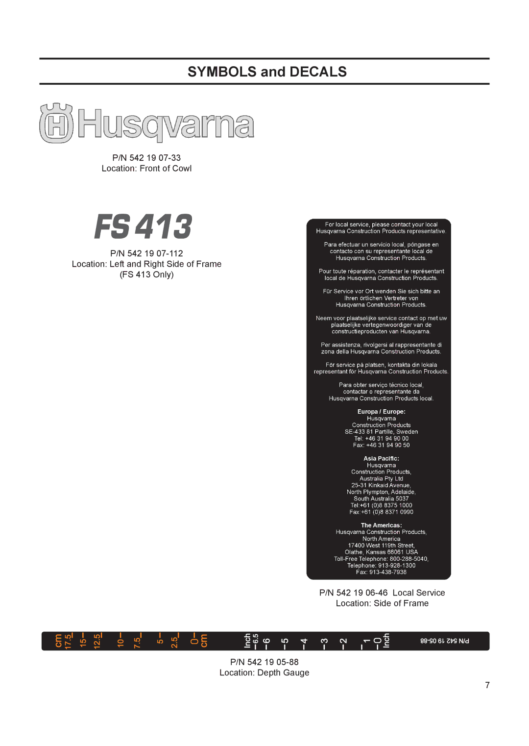 Husqvarna FS 413 manual Symbols and Decals 