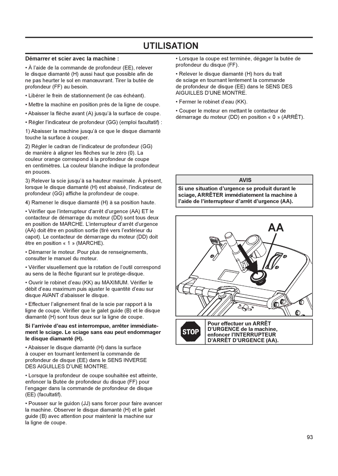 Husqvarna FS 413 manual Démarrer et scier avec la machine 