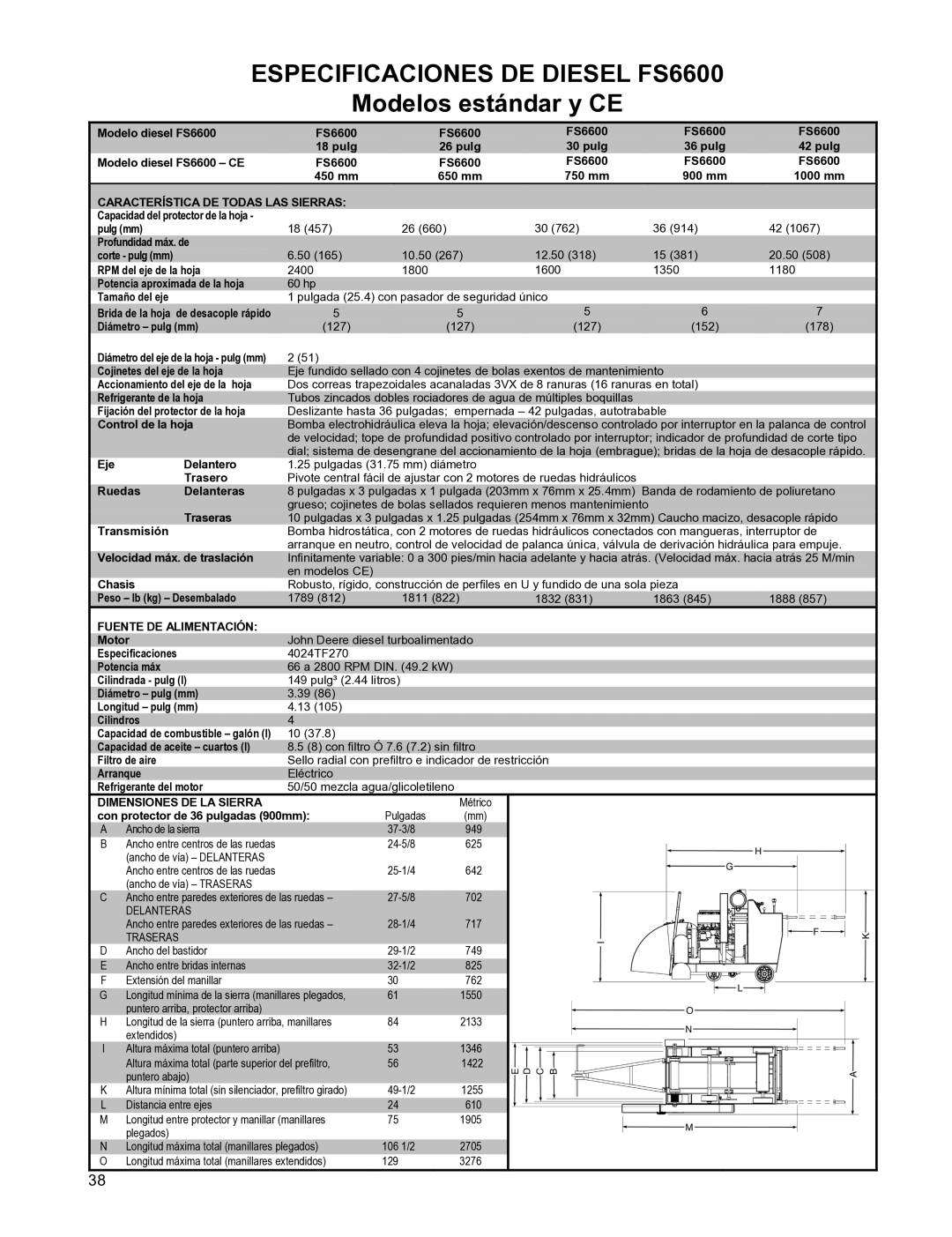 Husqvarna FS 6600 D, FSA 8400 D manuel dutilisation Especificaciones DE Diesel FS6600 