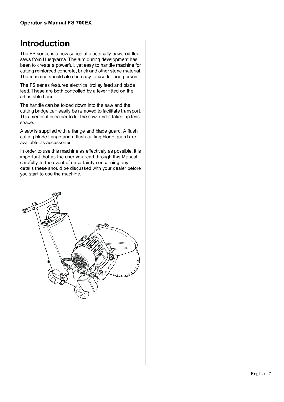 Husqvarna FS 700 EX manual Introduction 