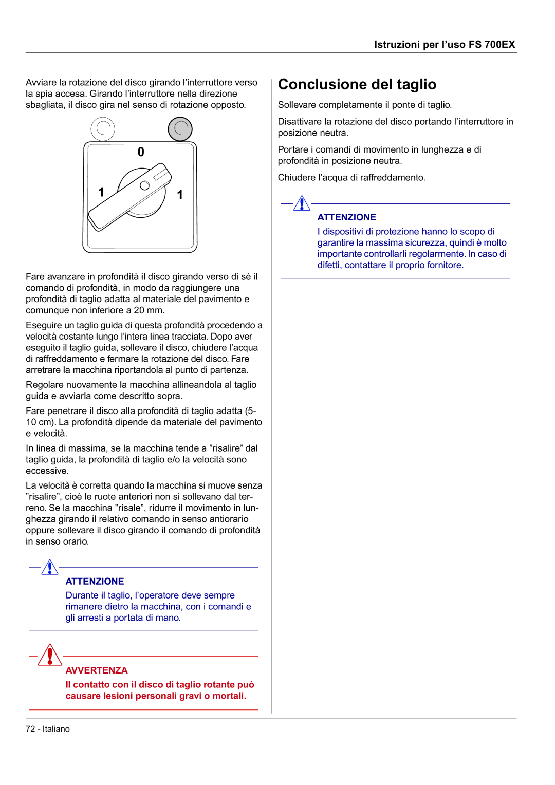 Husqvarna FS 700 EX manual Conclusione del taglio 