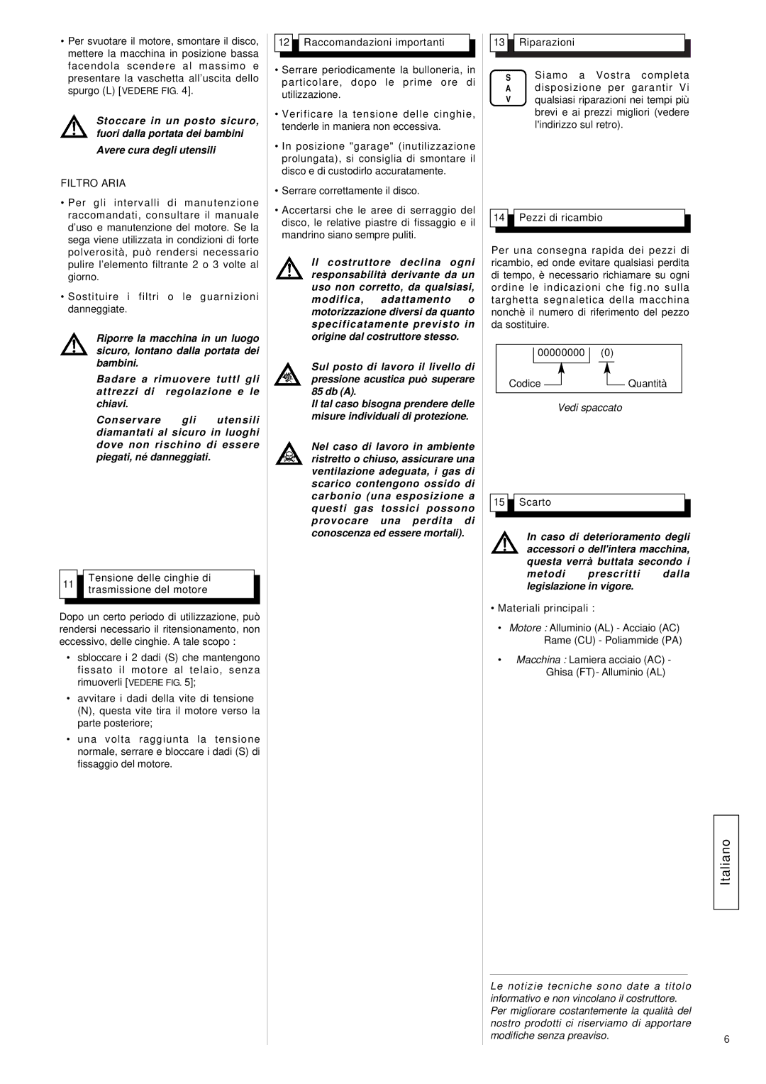 Husqvarna FS 305, FS309 manuel dutilisation Avere cura degli utensili, Filtro Aria, Db a, Vedi spaccato 