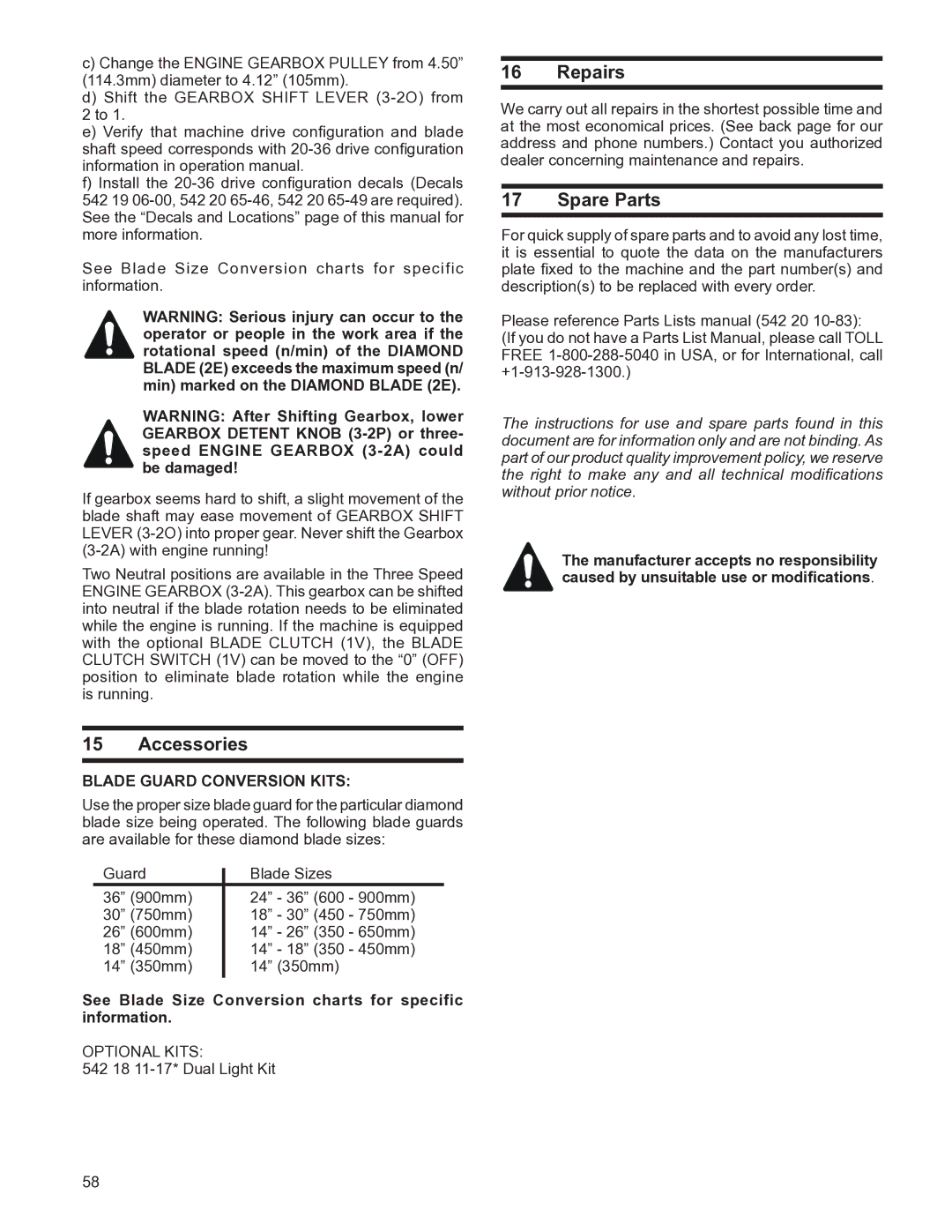 Husqvarna FS4800D manuel dutilisation Accessories, Repairs, Spare Parts, Blade Guard Conversion Kits 