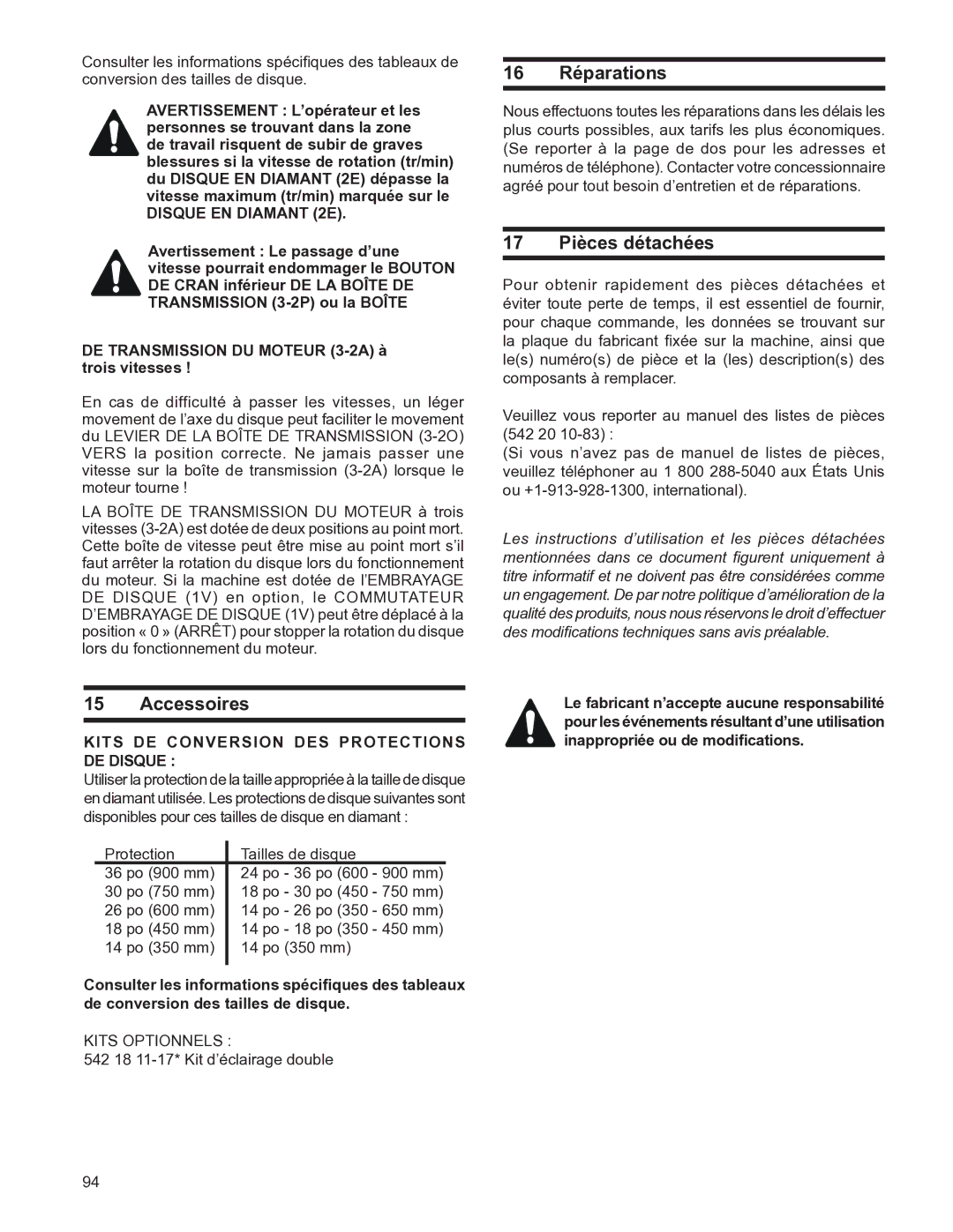 Husqvarna FS4800D Accessoires, 16 Réparations, 17 Pièces détachées, Kits DE Conversion DES Protections DE Disque 