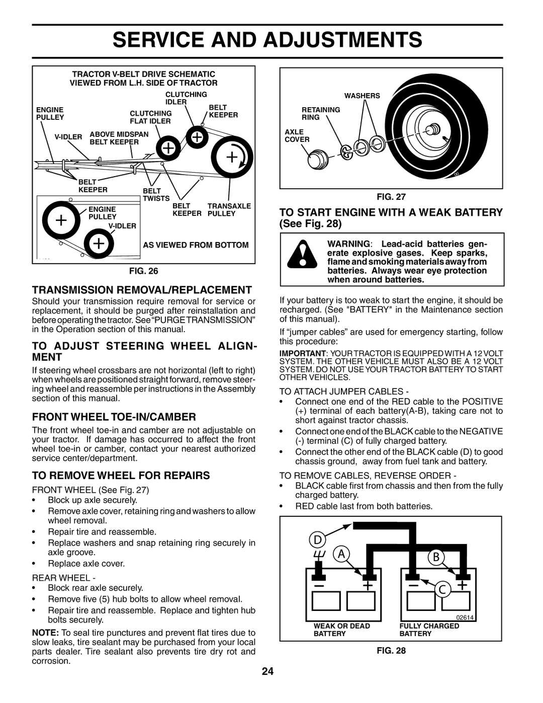 Husqvarna GT2254 Transmission REMOVAL/REPLACEMENT, To Adjust Steering Wheel ALIGN- Ment, Front Wheel TOE-IN/CAMBER 