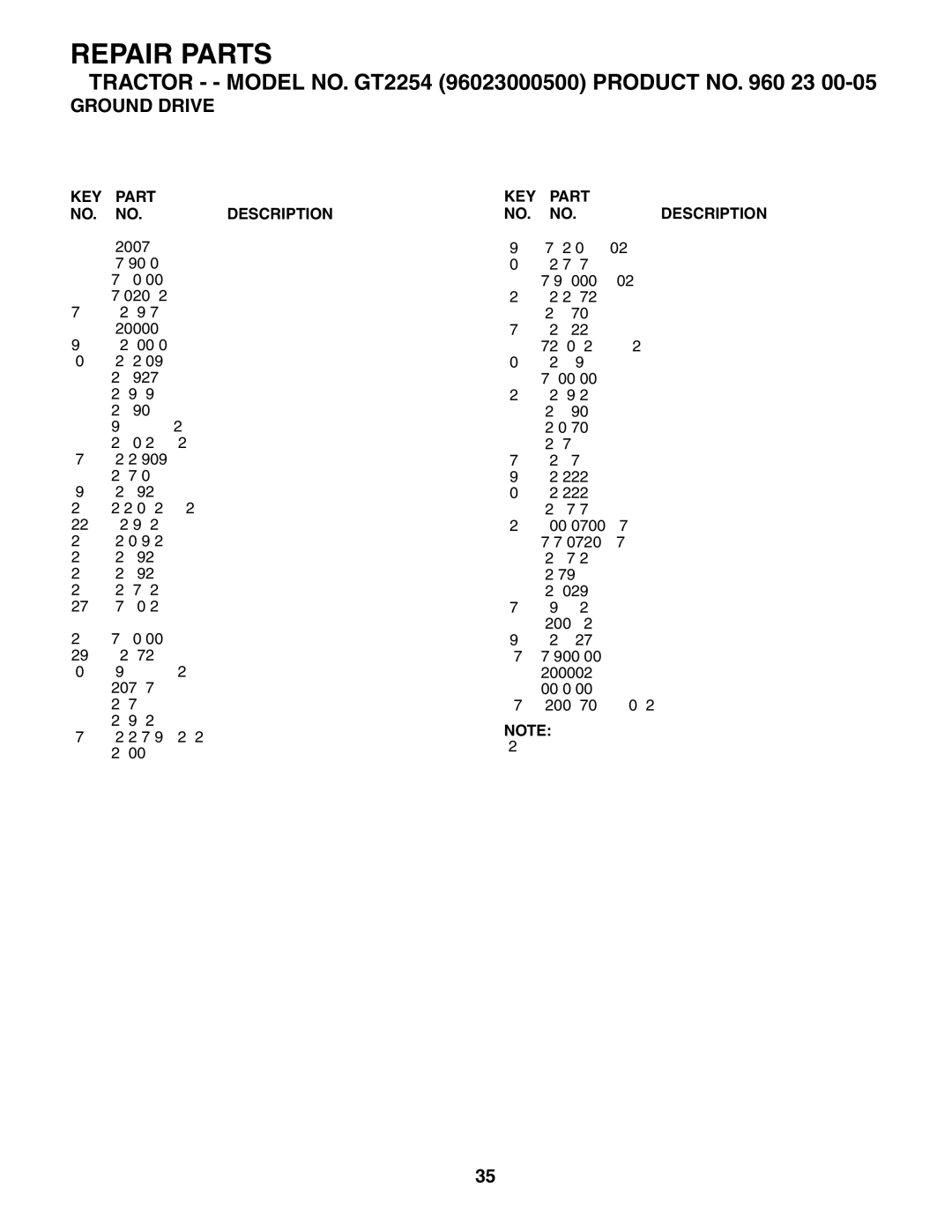 Husqvarna GT2254 owner manual Repair Parts 