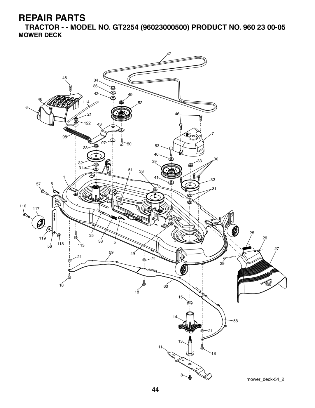 Husqvarna GT2254 owner manual Mower Deck 