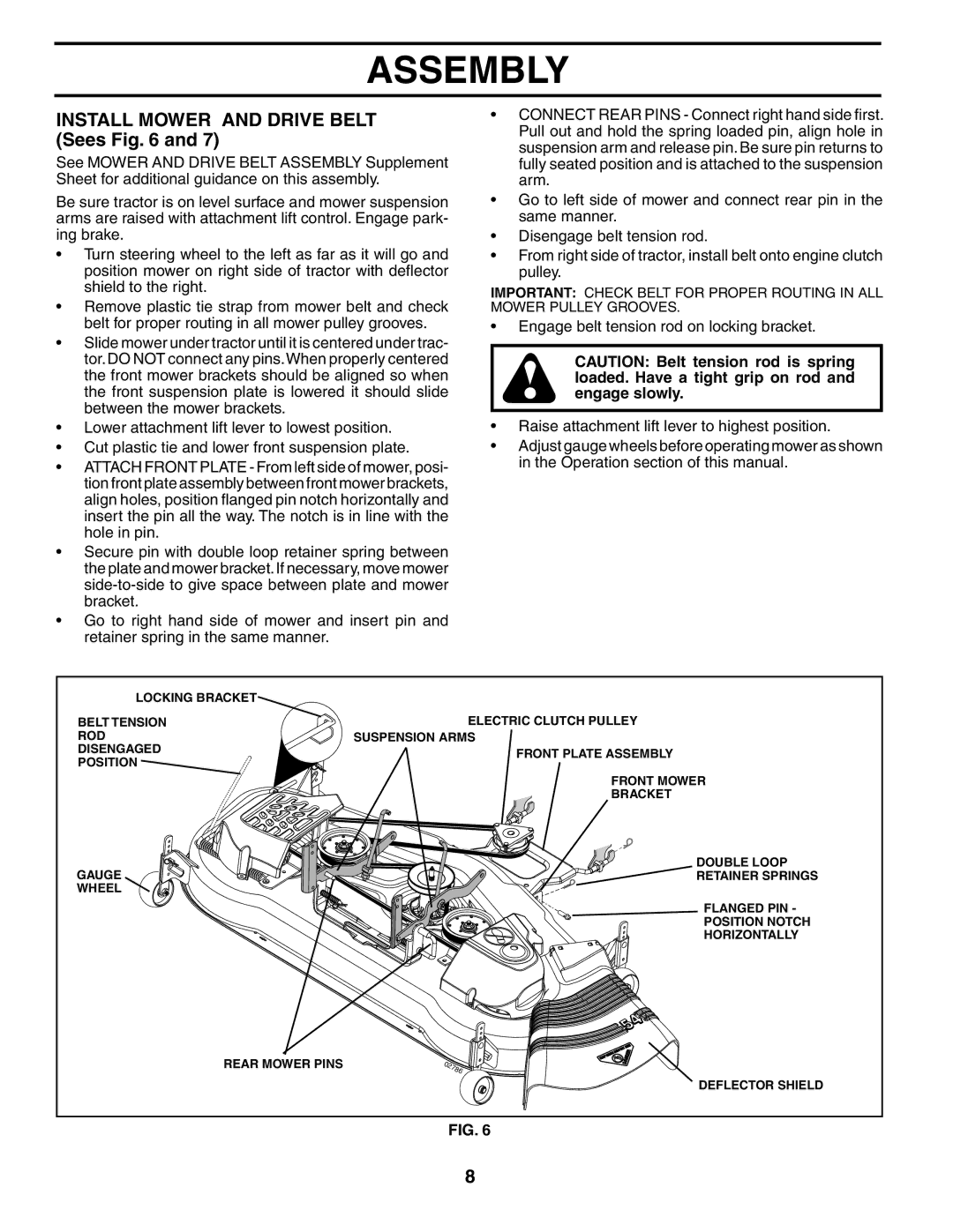 Husqvarna GT2254 owner manual Install Mower and Drive Belt Sees 