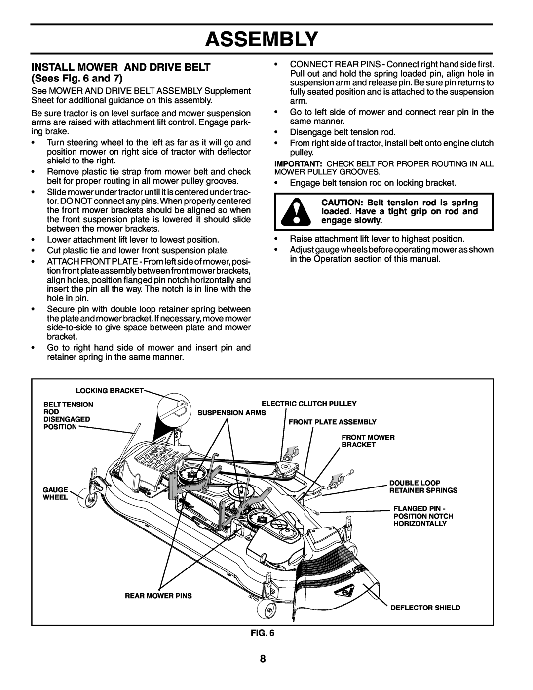 Husqvarna GT2254 owner manual INSTALL MOWER AND DRIVE BELT Sees and, Assembly 