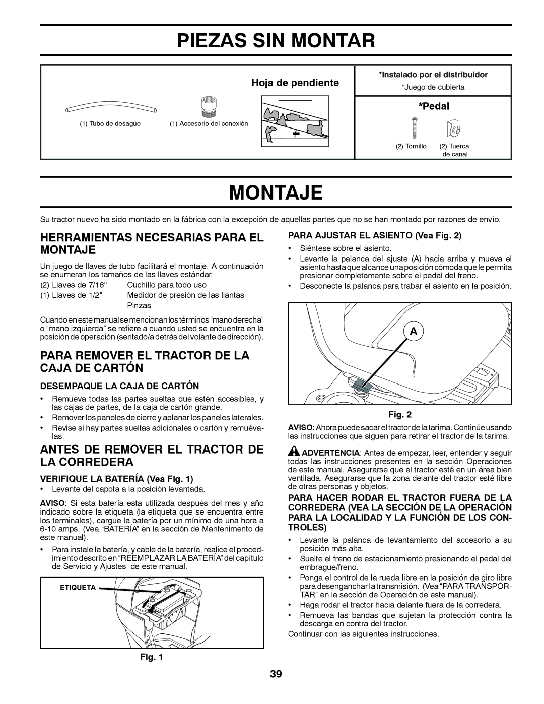 Husqvarna GT48XLSi warranty Piezas SIN Montar, Herramientas Necesarias Para EL Montaje 