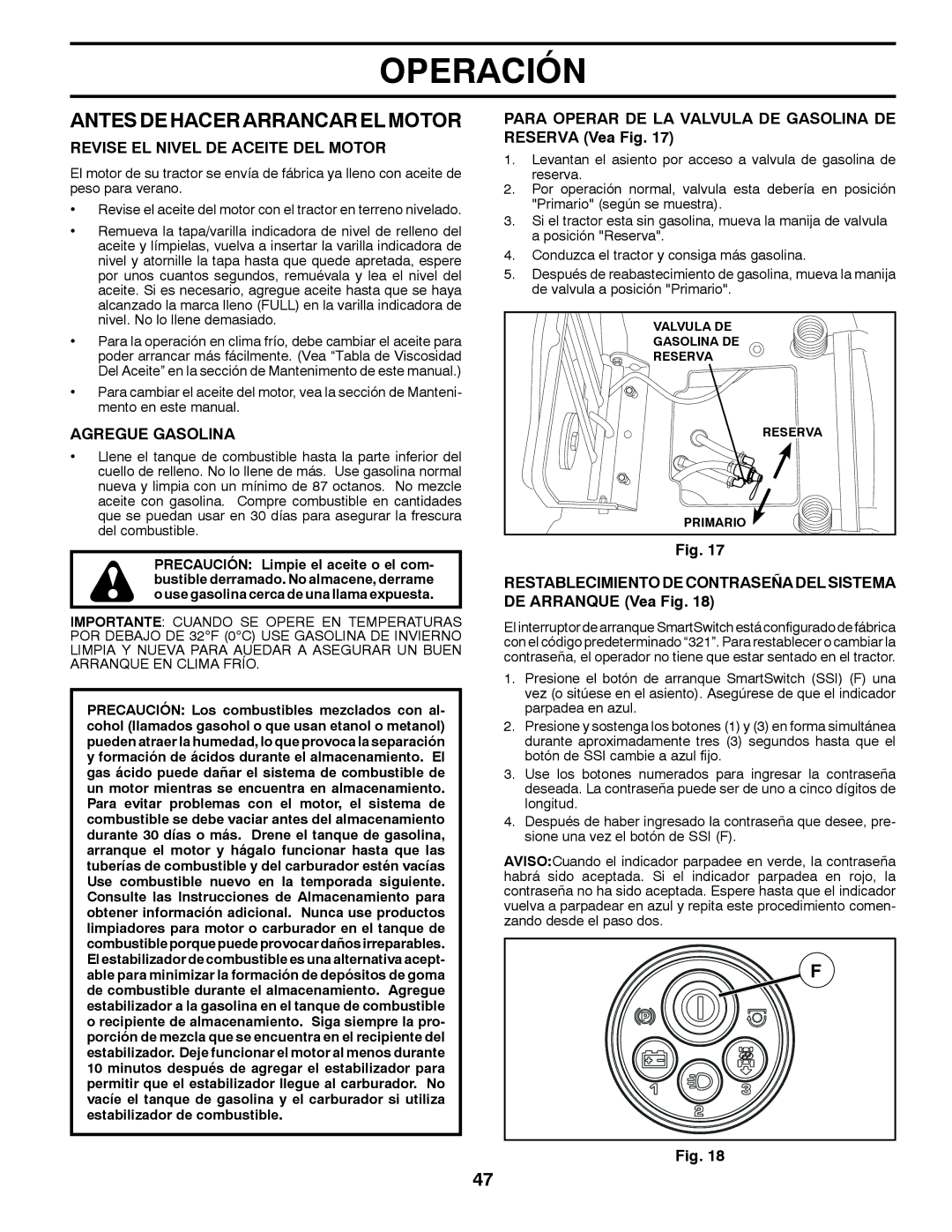 Husqvarna GT48XLSi warranty Antesde Hacerarrancar EL Motor, Revise EL Nivel DE Aceite DEL Motor, Agregue Gasolina 