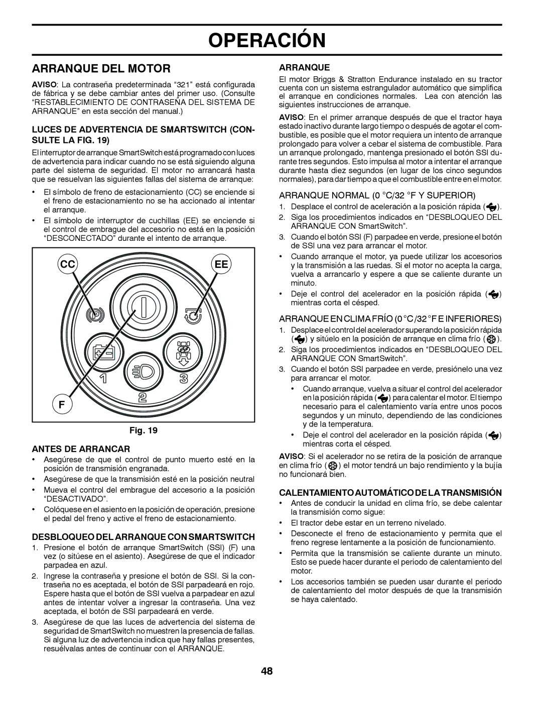 Husqvarna GT48XLSi warranty Arranque DEL Motor 