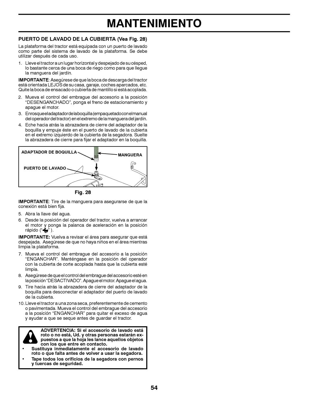 Husqvarna GT48XLSi warranty Puerto DE Lavado DE LA Cubierta Vea Fig 