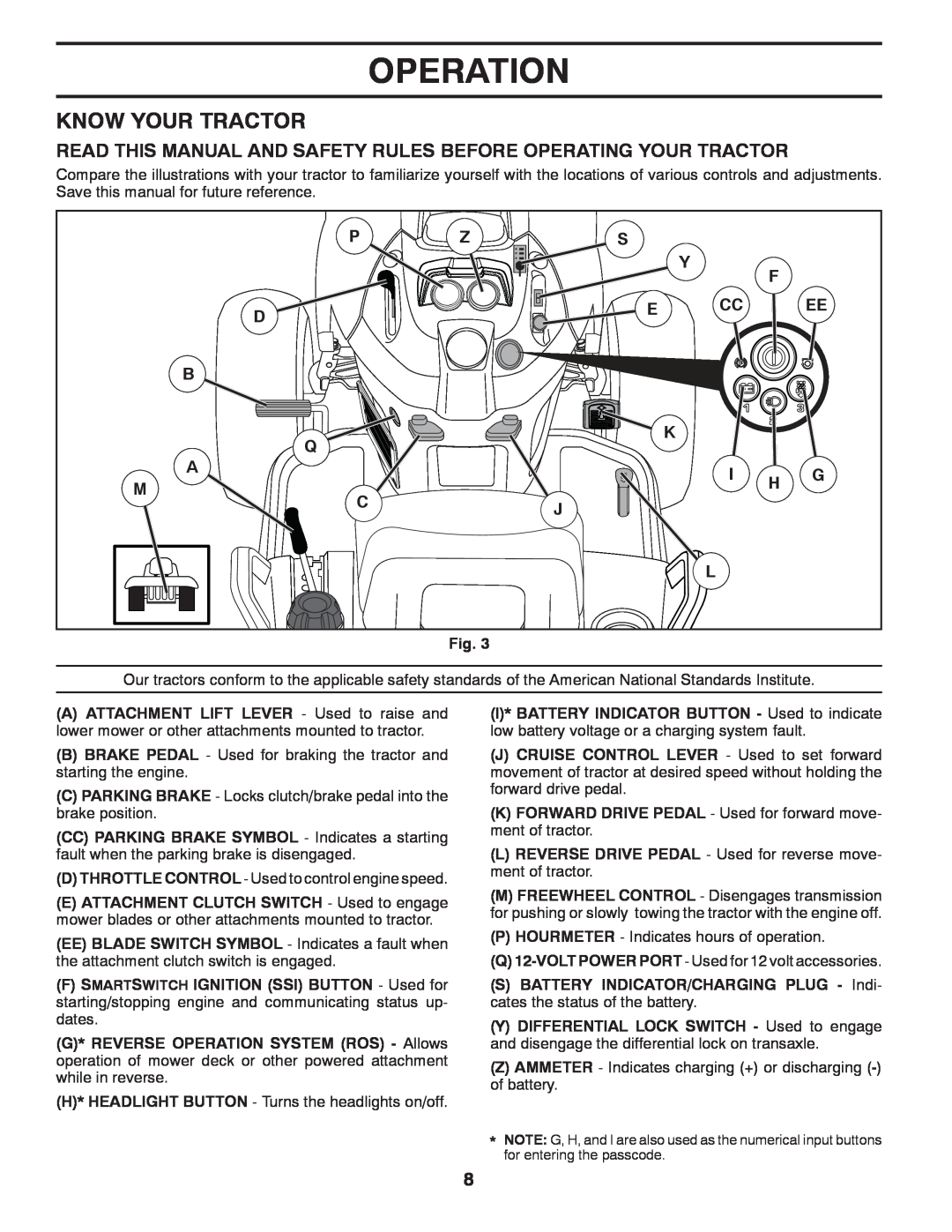 Husqvarna GT48XLSi warranty Know Your Tractor, Operation 