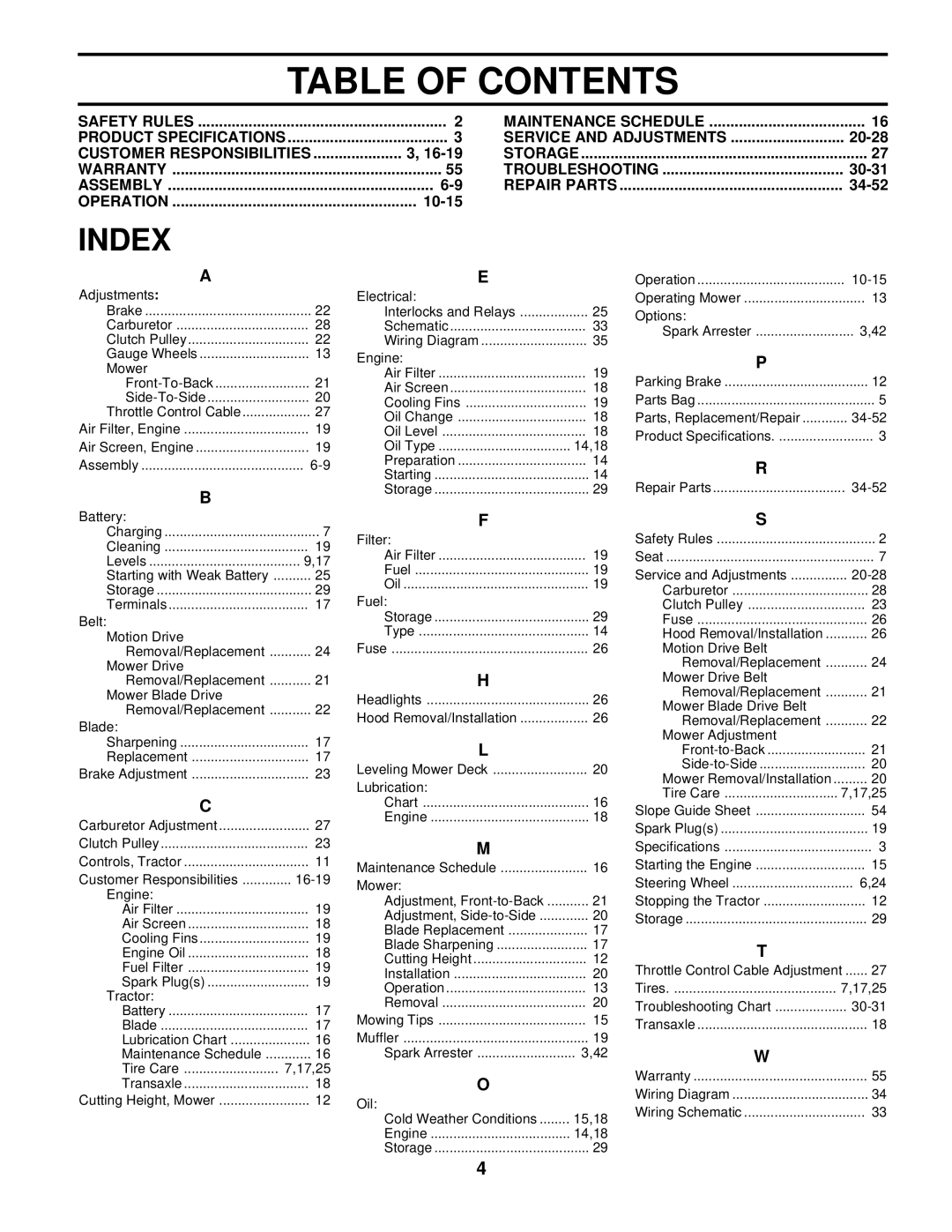 Husqvarna GTH220 owner manual Table of Contents 