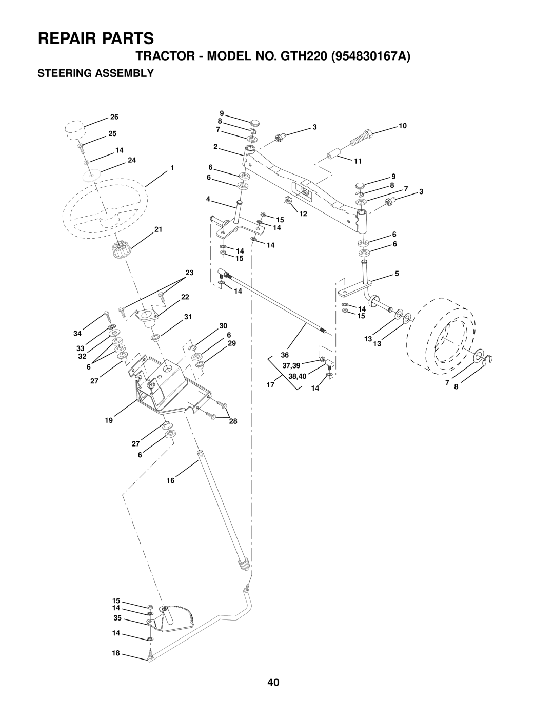 Husqvarna GTH220 owner manual Steering Assembly 