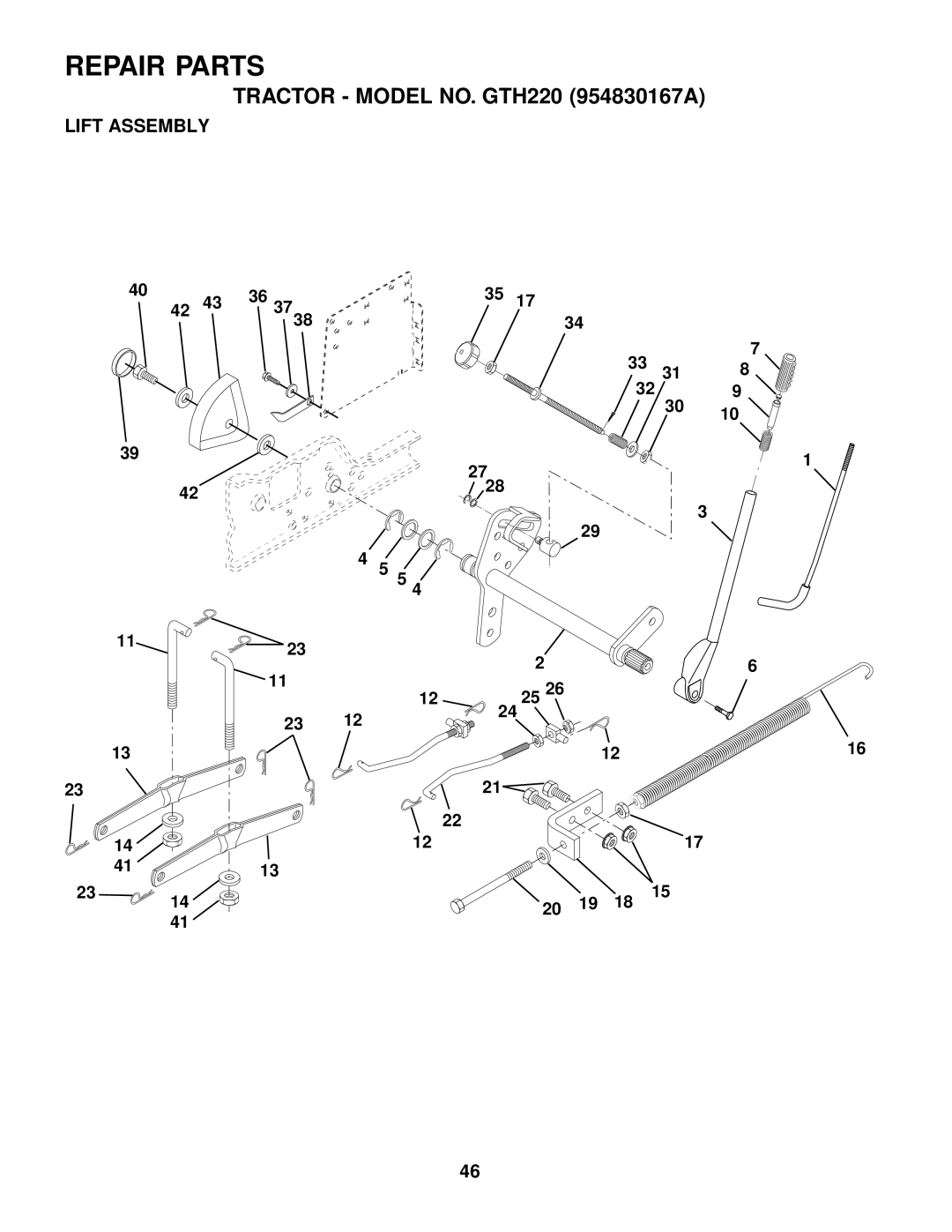 Husqvarna GTH220 owner manual Lift Assembly 