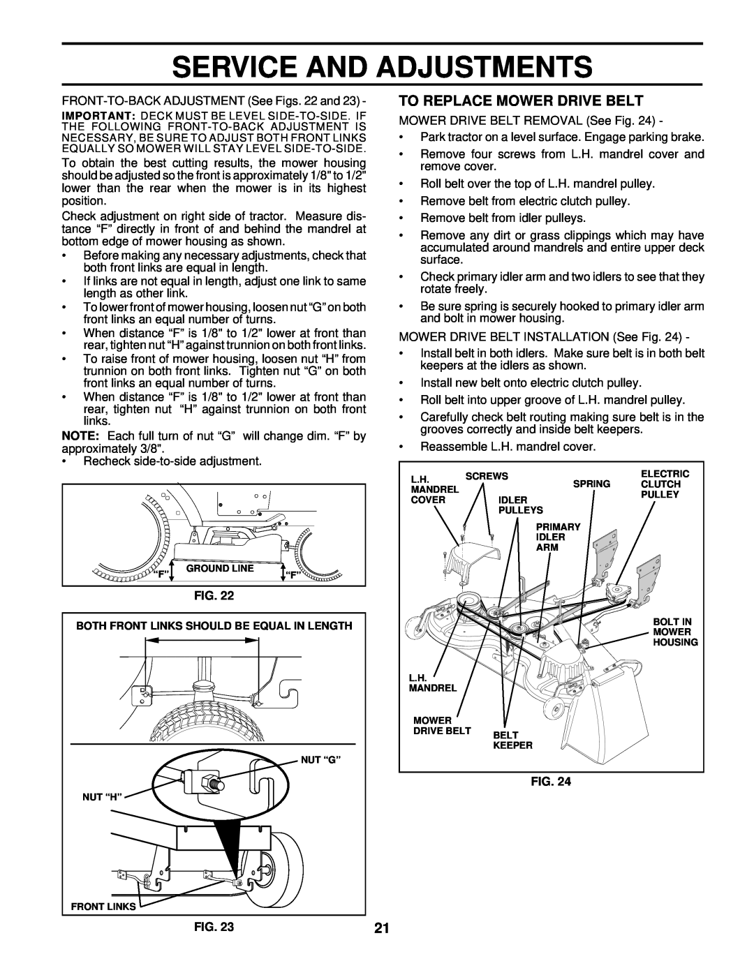 Husqvarna GTH220 owner manual To Replace Mower Drive Belt, Service And Adjustments 