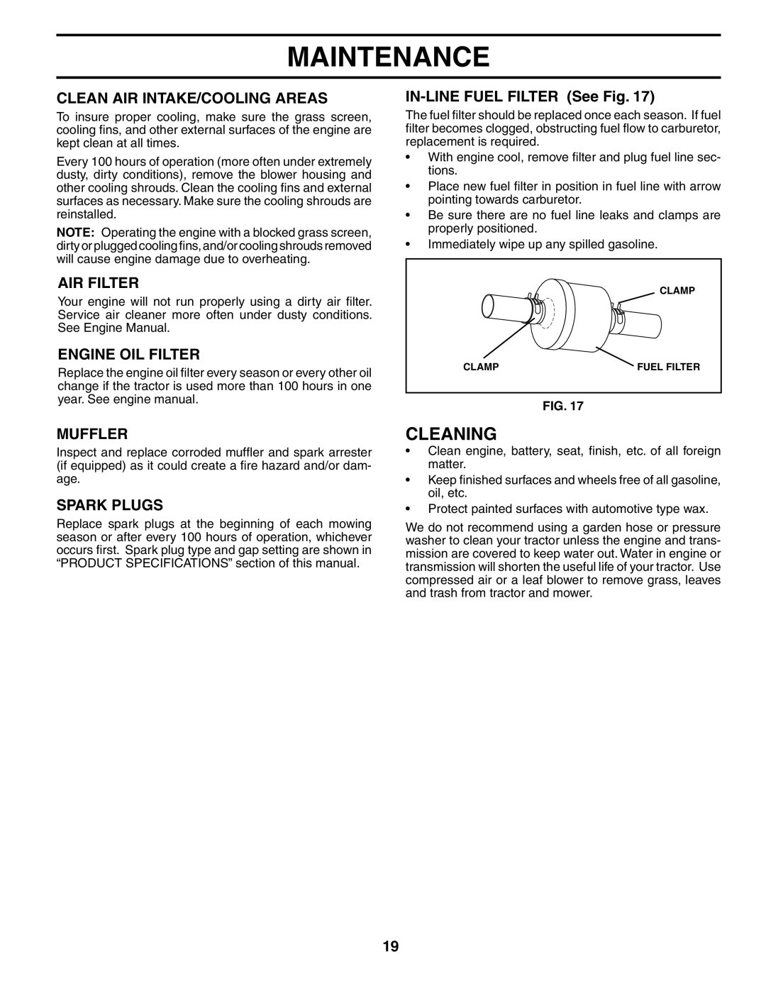 Husqvarna GTH2248XP owner manual Cleaning 