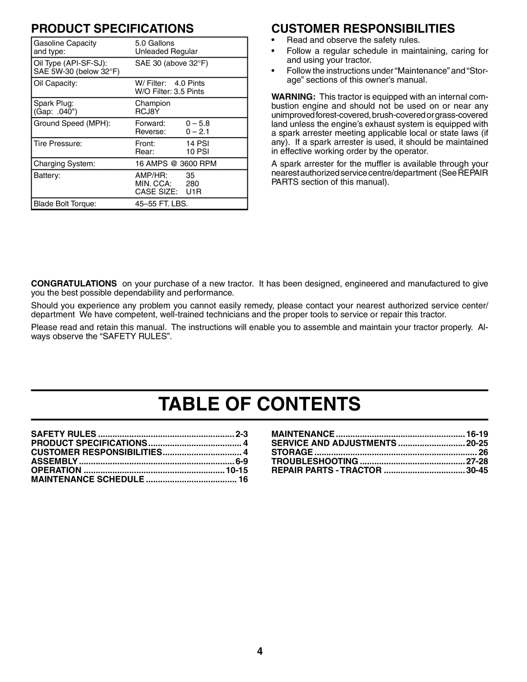 Husqvarna GTH2248XP owner manual Table of Contents 