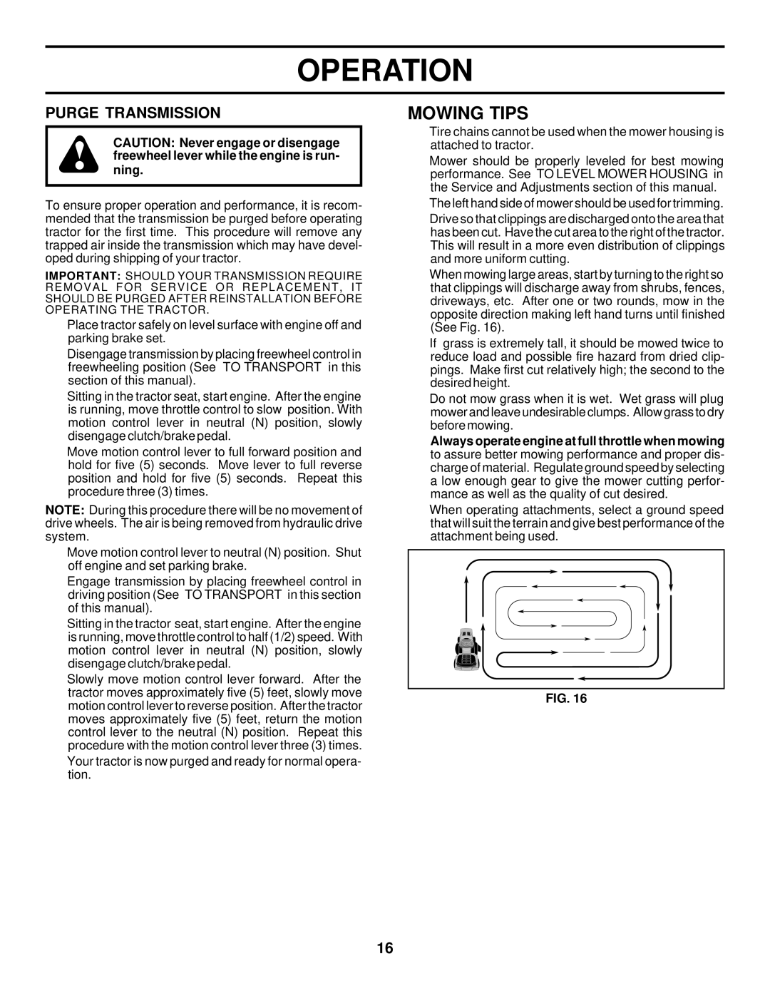 Husqvarna GTH225 owner manual Mowing Tips, Purge Transmission 