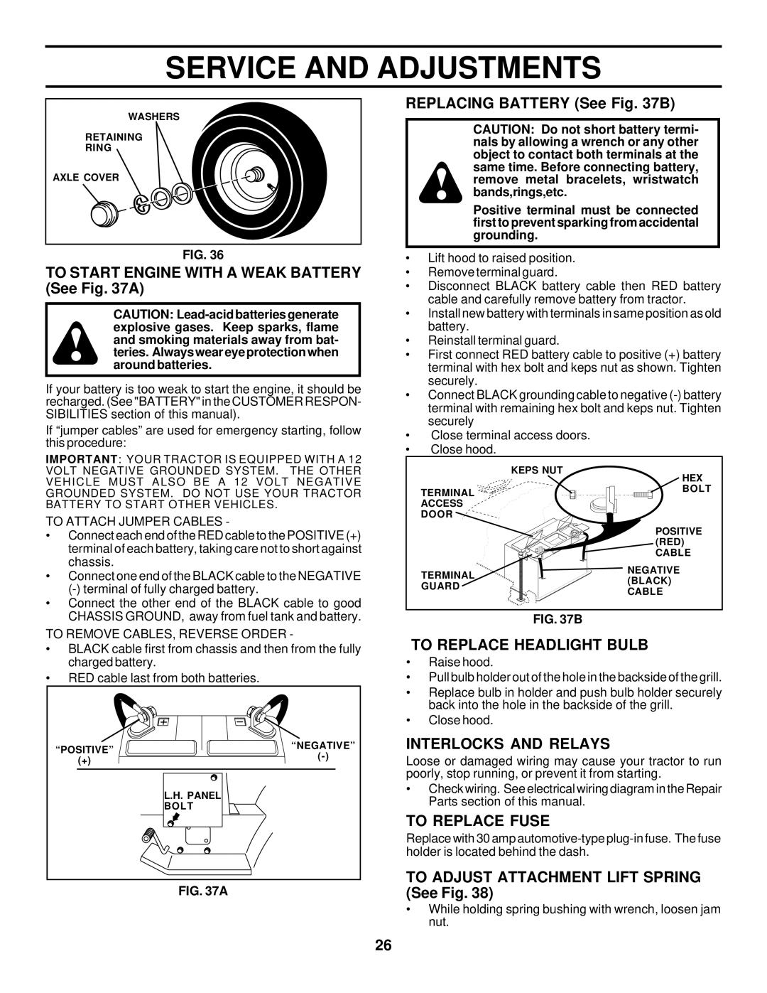 Husqvarna GTH225 owner manual To Replace Headlight Bulb, Interlocks and Relays, To Replace Fuse 