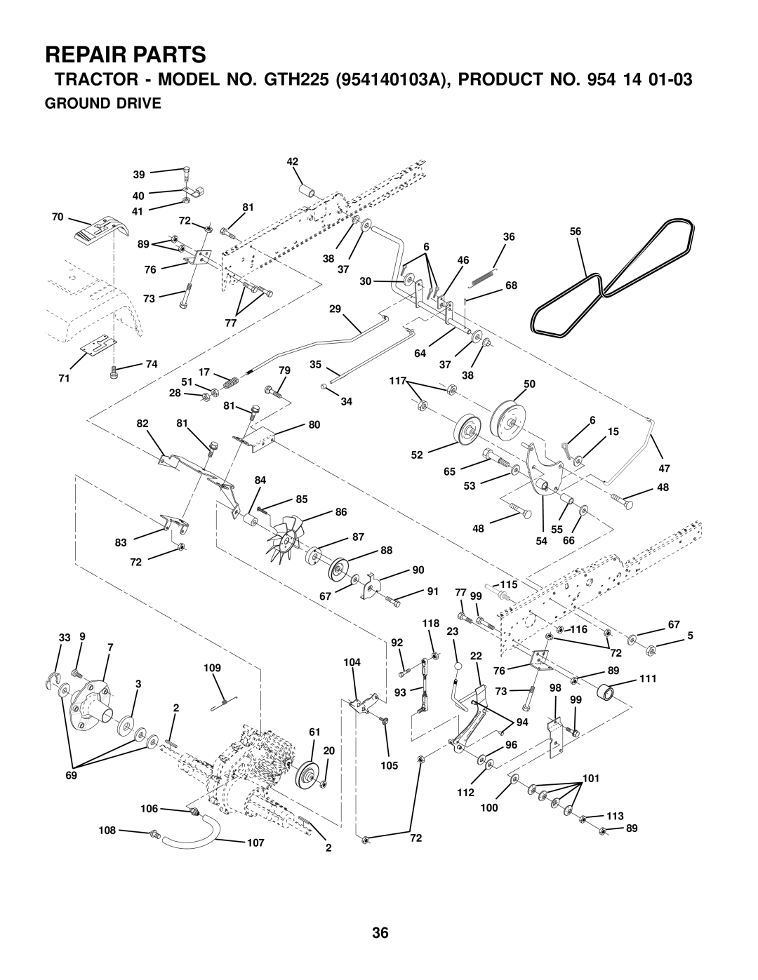 Husqvarna GTH225 owner manual Ground Drive 