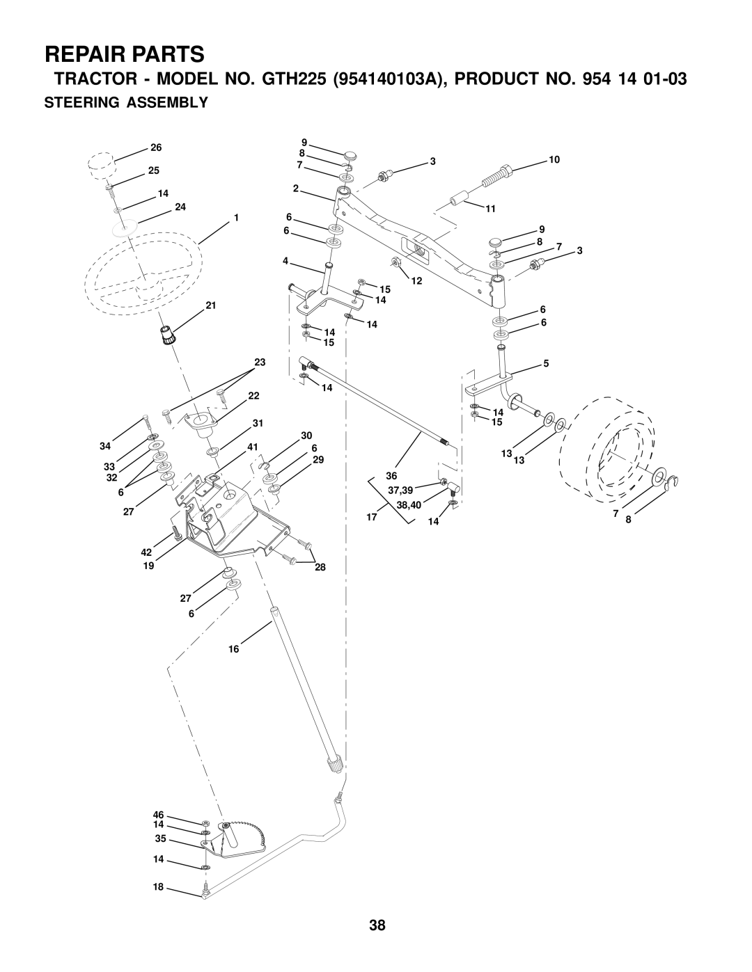 Husqvarna GTH225 owner manual Steering Assembly 