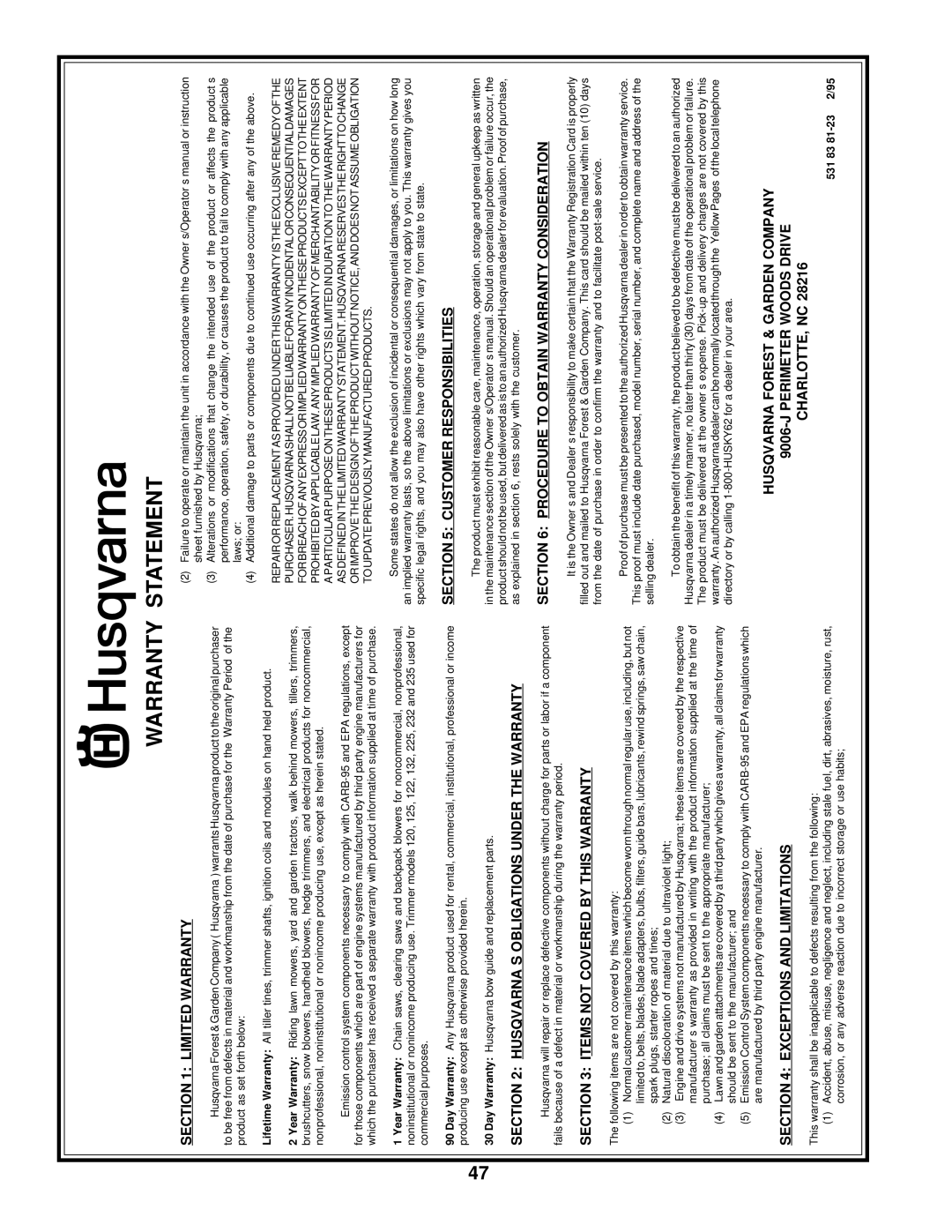 Husqvarna GTH225 owner manual Warranty Statement, Limited Warranty 