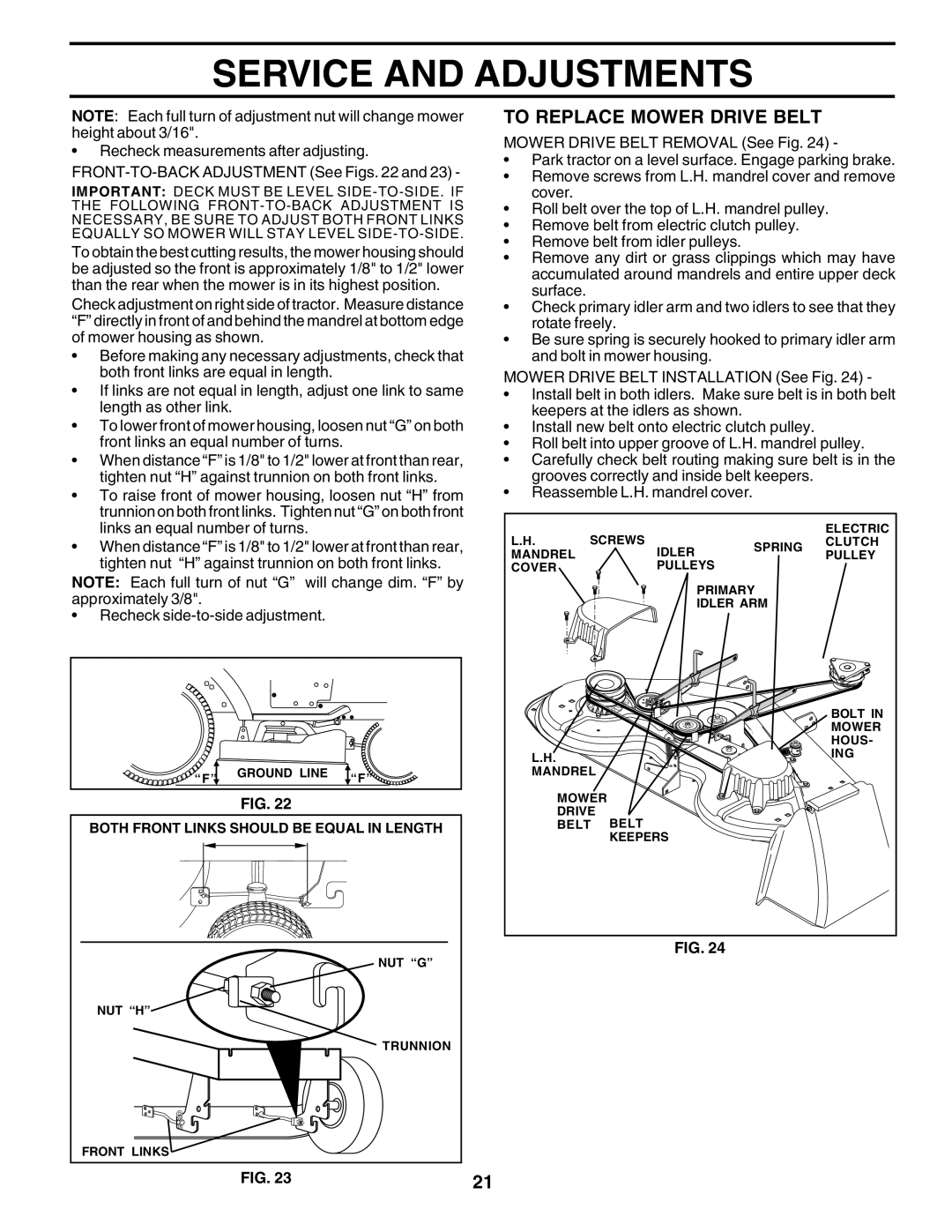 Husqvarna GTH2250 owner manual To Replace Mower Drive Belt 