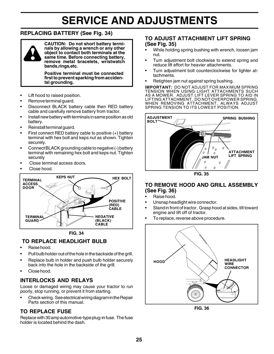 Husqvarna GTH2250 owner manual To Replace Headlight Bulb, Interlocks and Relays, To Replace Fuse 