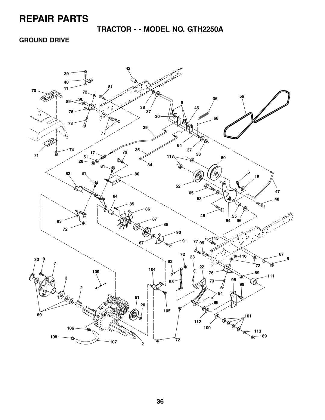 Husqvarna GTH2250 owner manual Ground Drive 